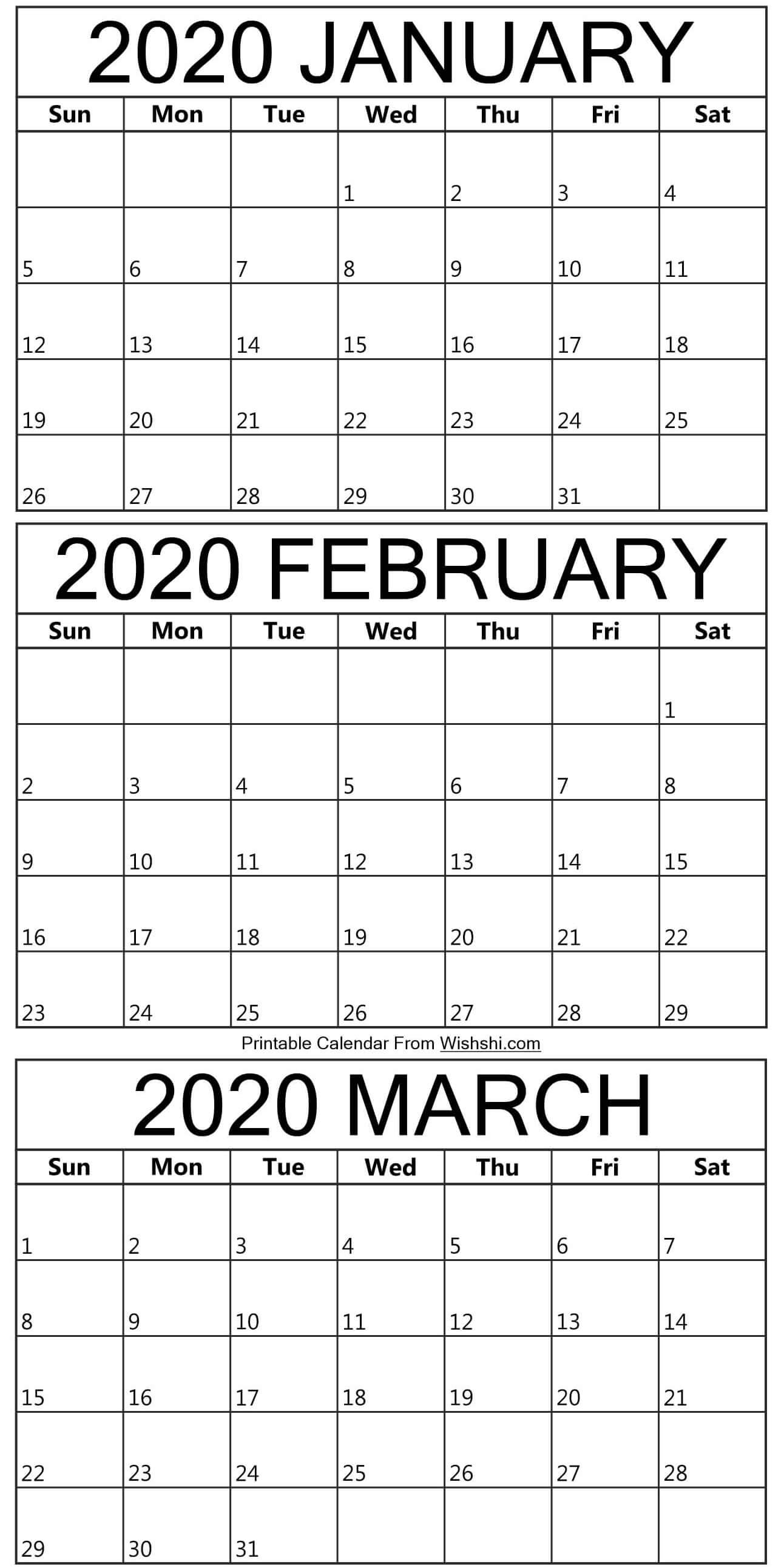 Printable January To March Calendar 2020 - Free Printable