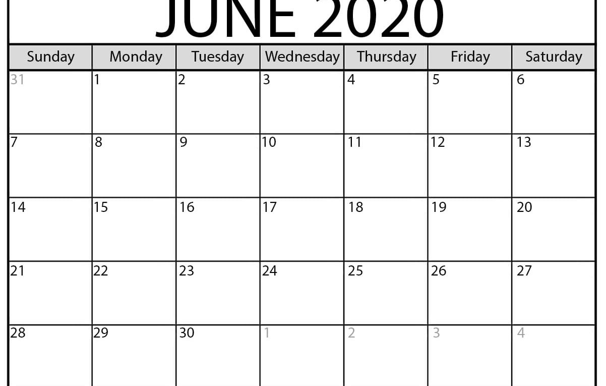 Printable June 2020 Calendar - Beta Calendars