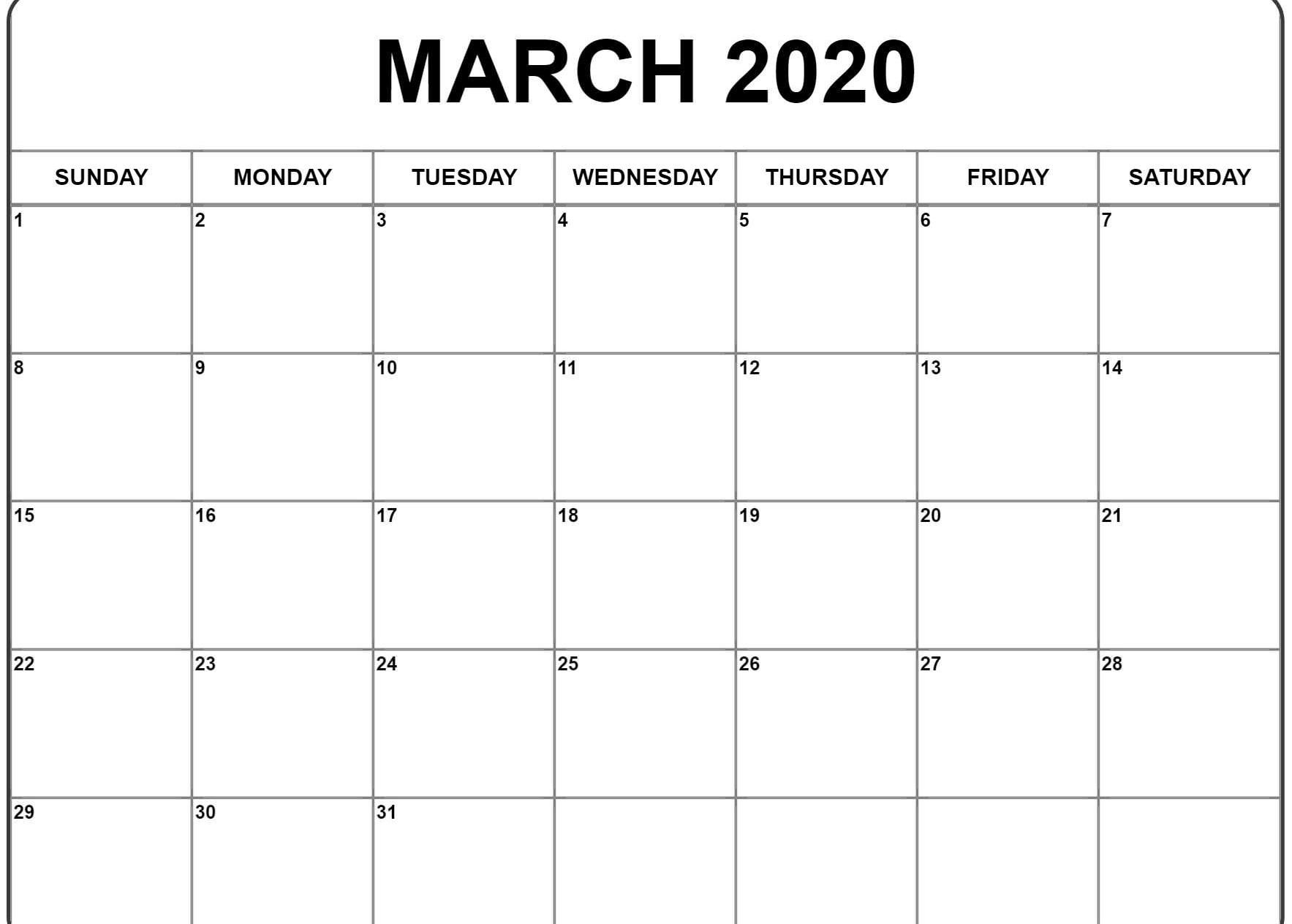 Printable March 2020 Blank Calendar Templates Free In 2020