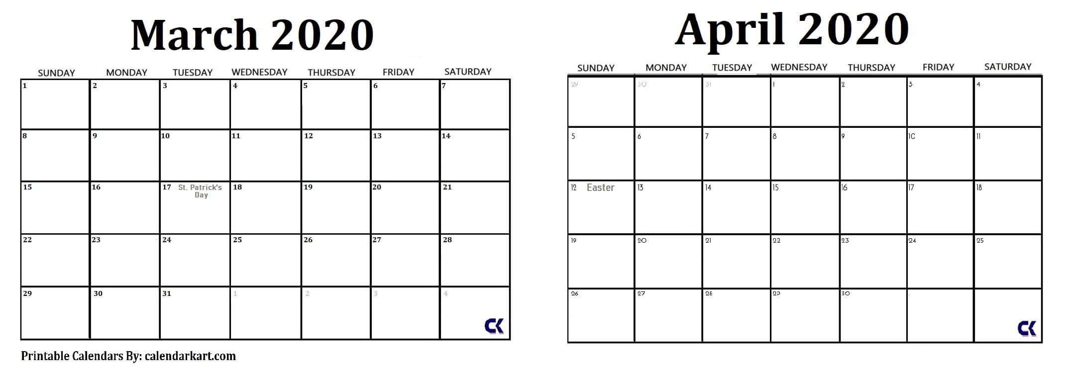 Printable March April 2020 Calendar » Calendarkart