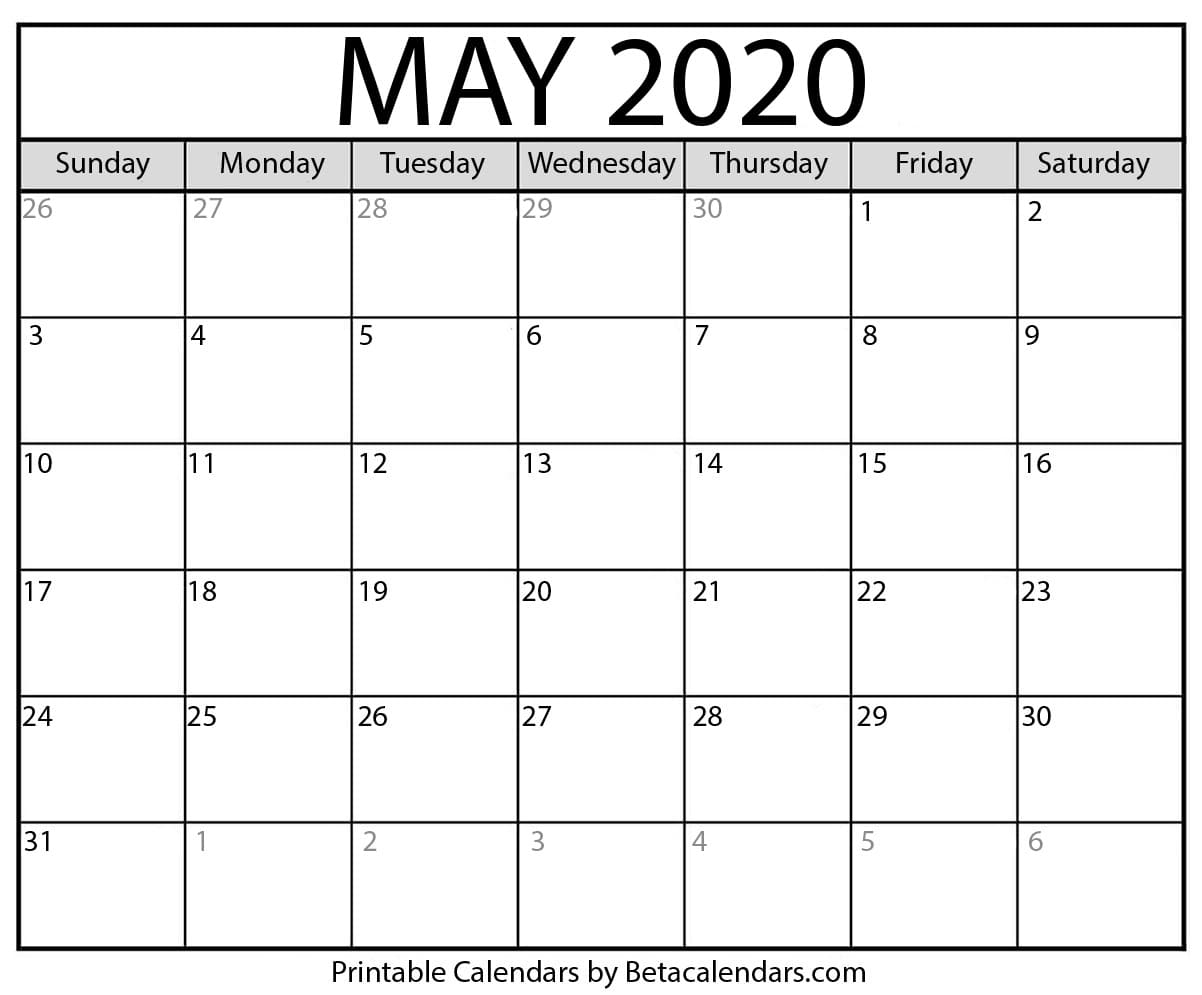 Printable May 2020 Calendar - Beta Calendars