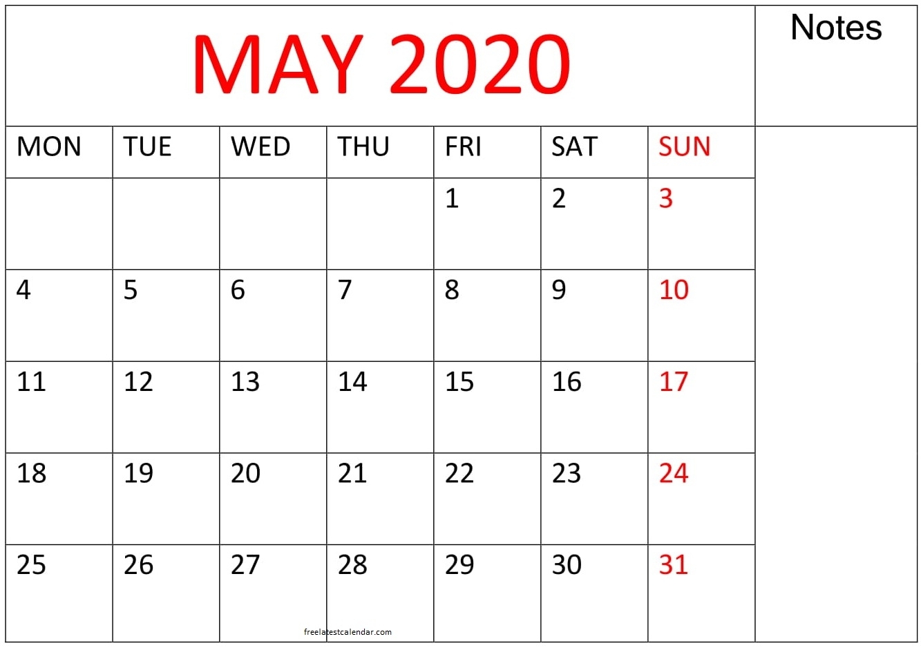 Printable May 2020 Calendar Large Print - Free Latest