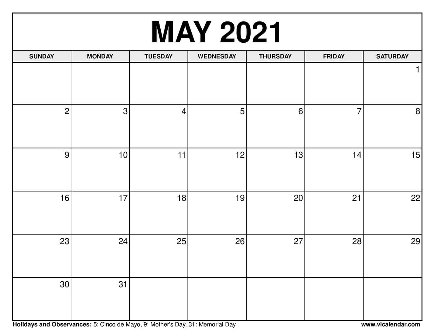 Printable May 2020 Calendars