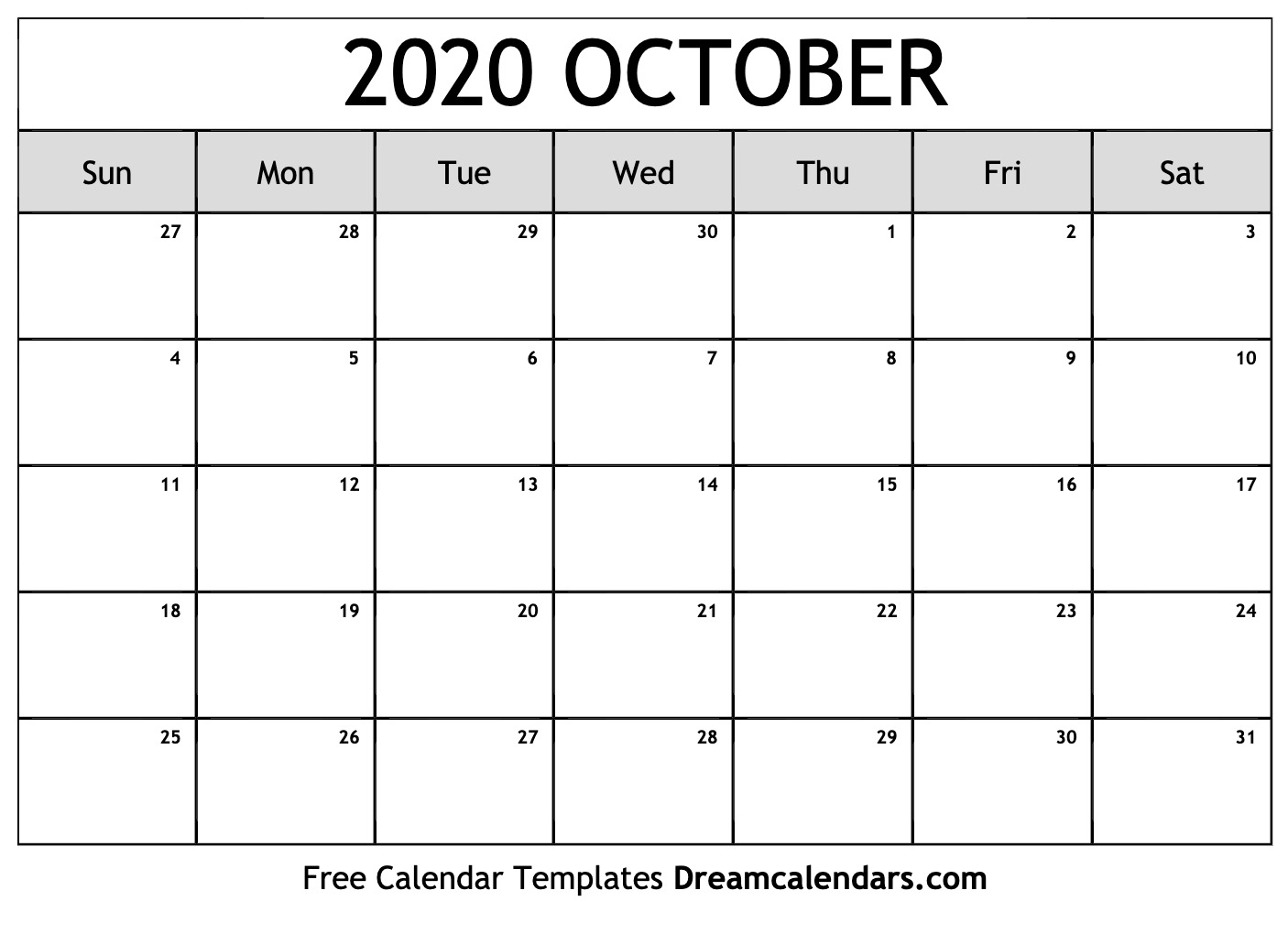 Printable October 2020 Calendar