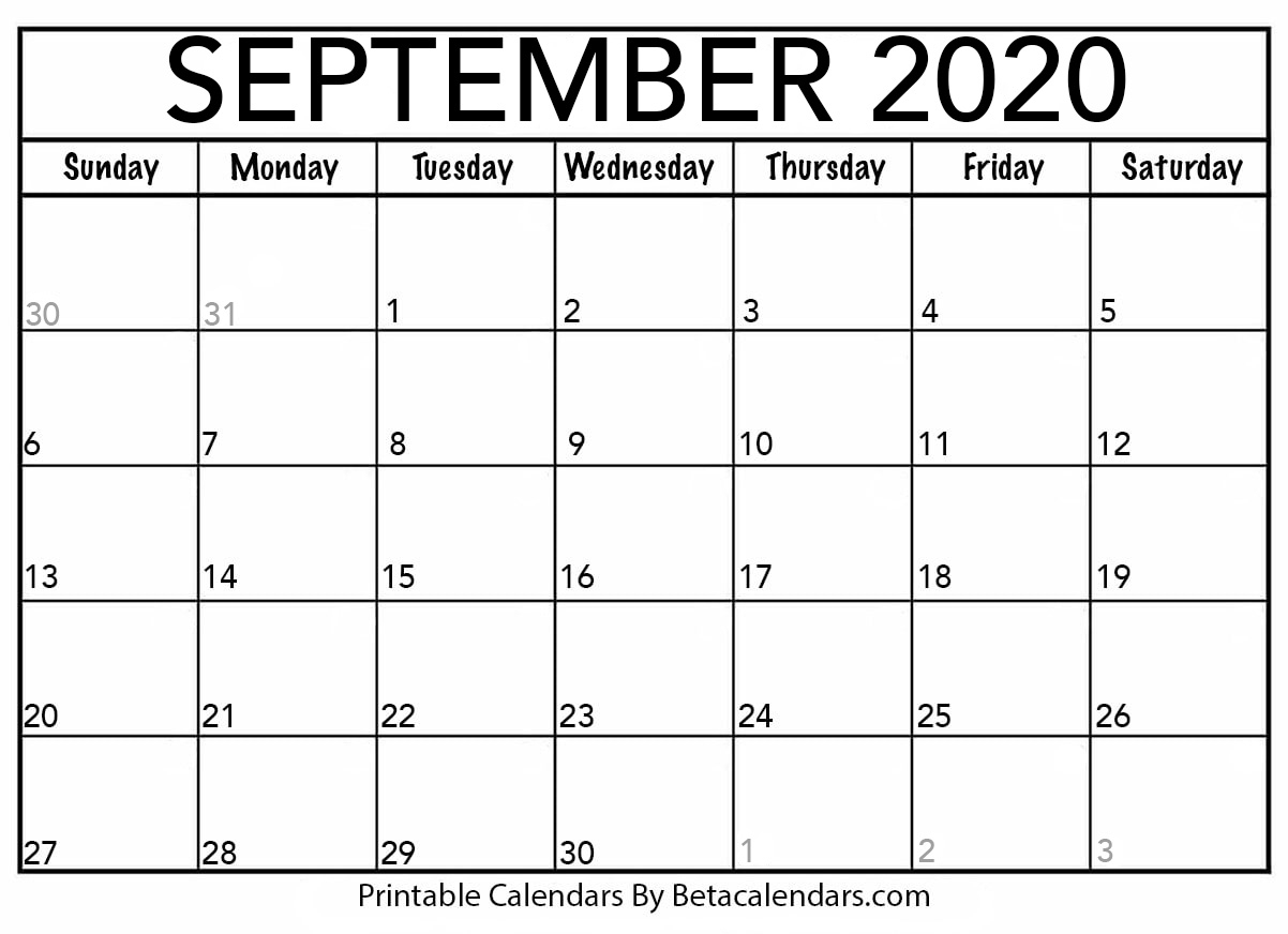 Printable September 2020 Calendar - Beta Calendars