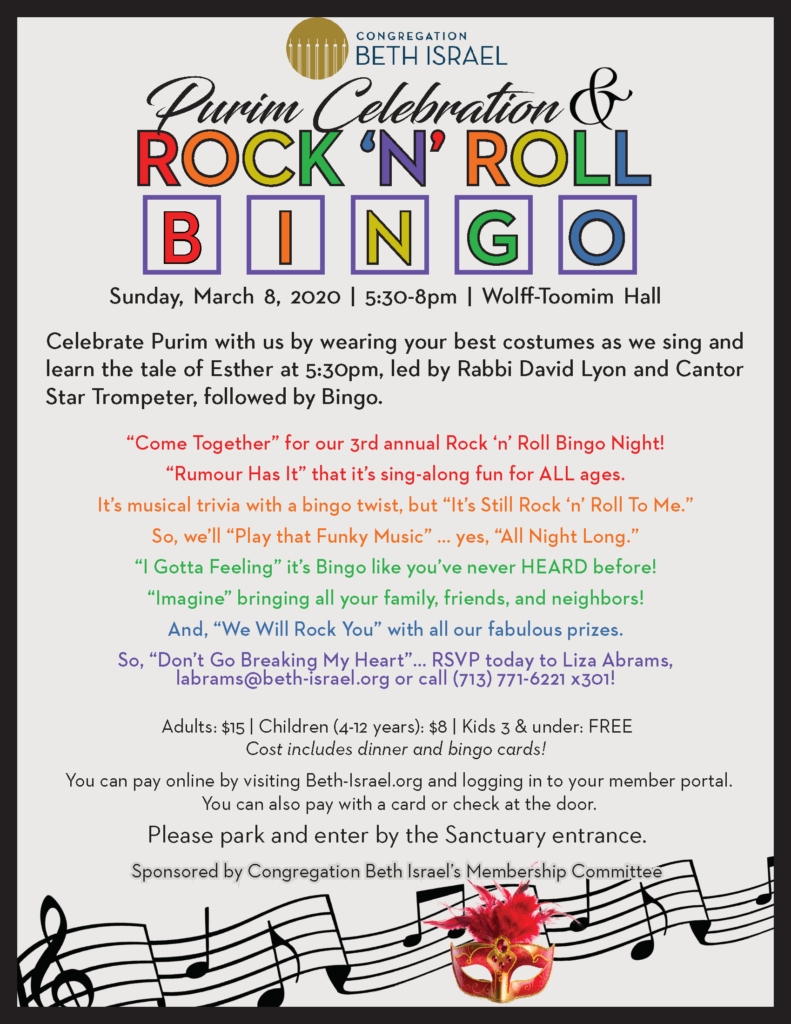 Rock &#039;n&#039; Roll Bingo - Congregation Beth Israel