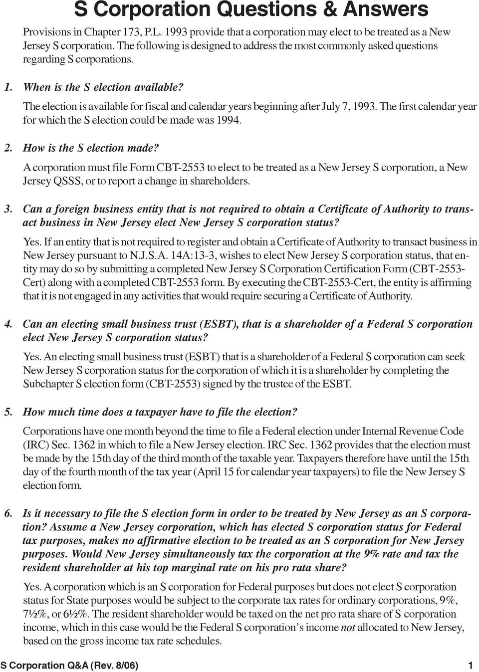 S Corporation Questions &amp; Answers - Pdf Free Download