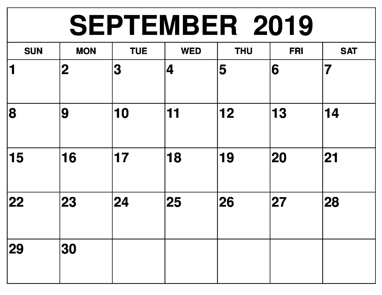 September 2019 Printable Calendar Landscape Pages - Latest