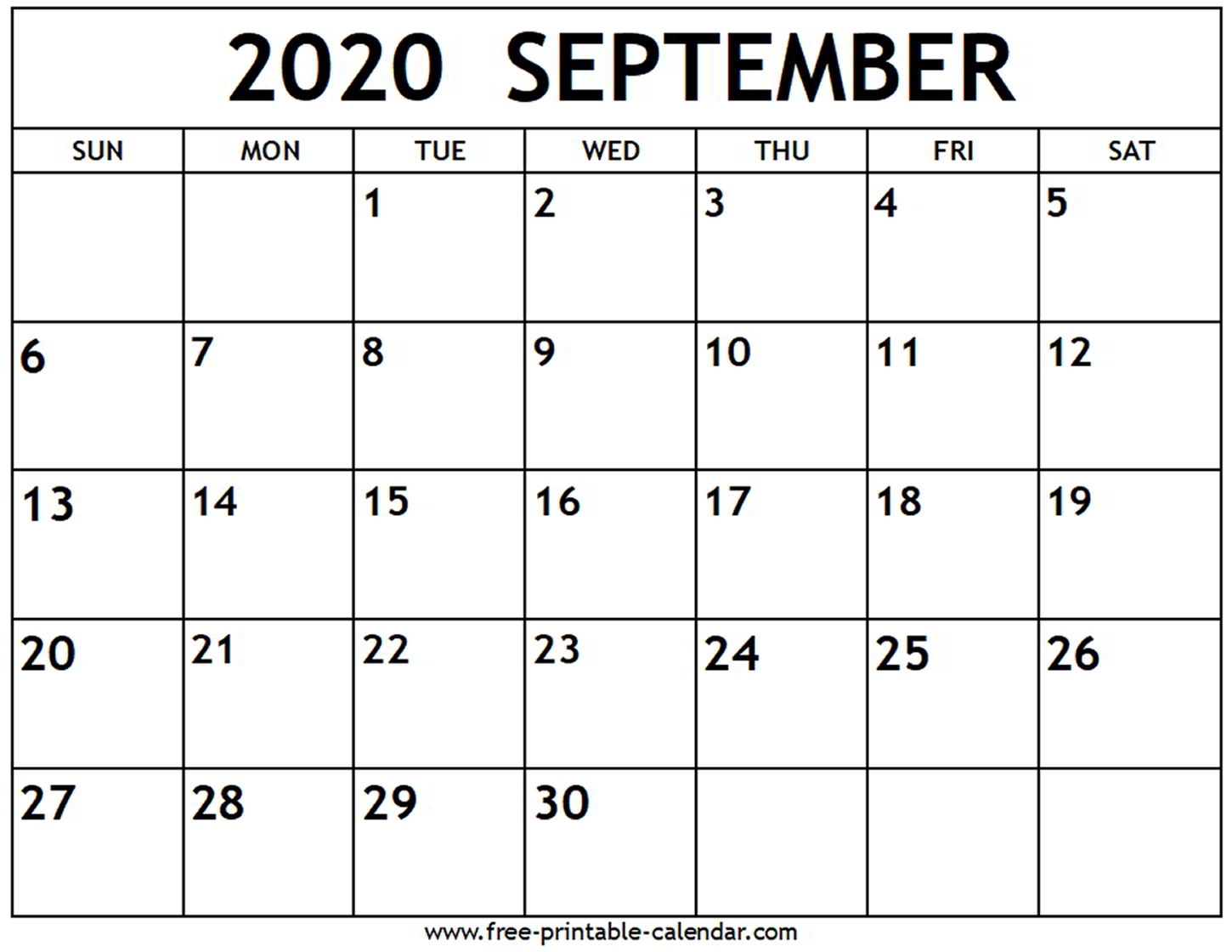 September 2020 Calendar - Free-Printable-Calendar