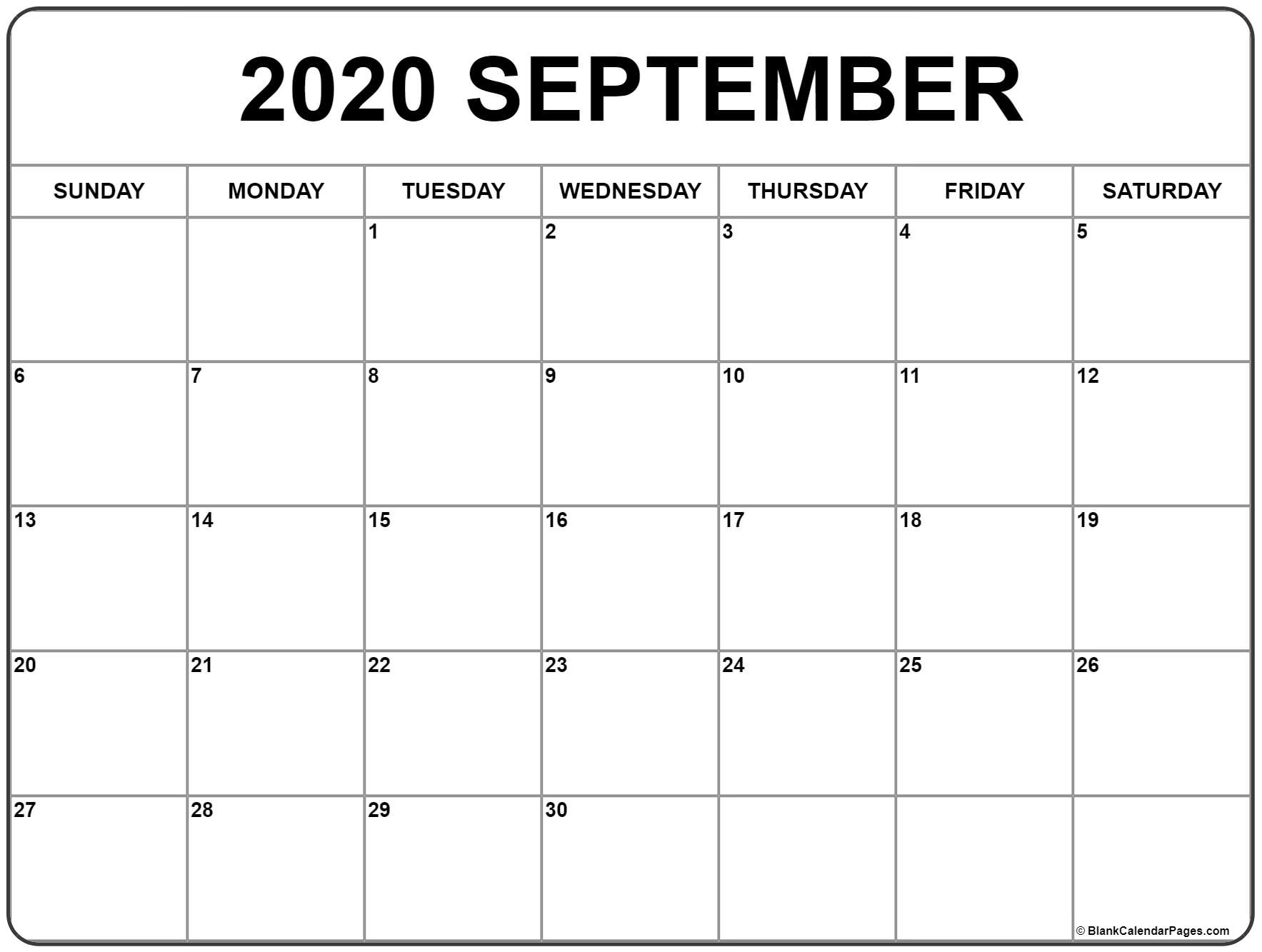 September 2020 Calendar | Free Printable Monthly Calendars