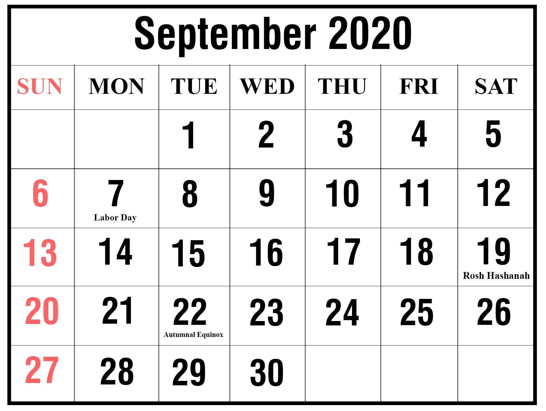 Calendar Sep 2020 