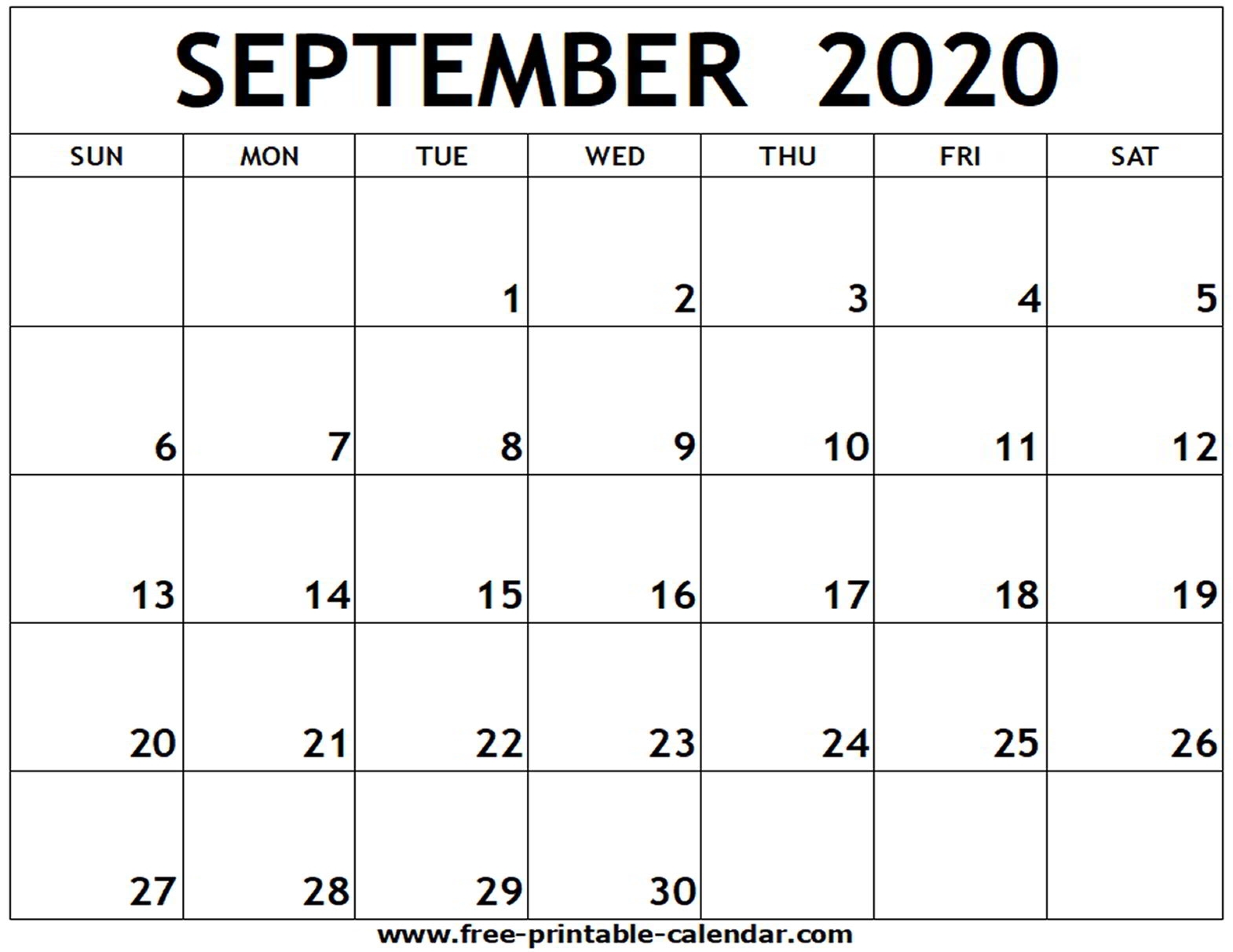 September 2020 Printable Calendar - Free-Printable-Calendar