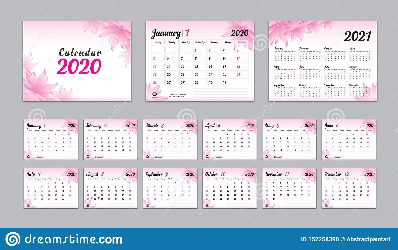 Set Desk Calendar 2020 Vector, Calendar 2021 Design, Week