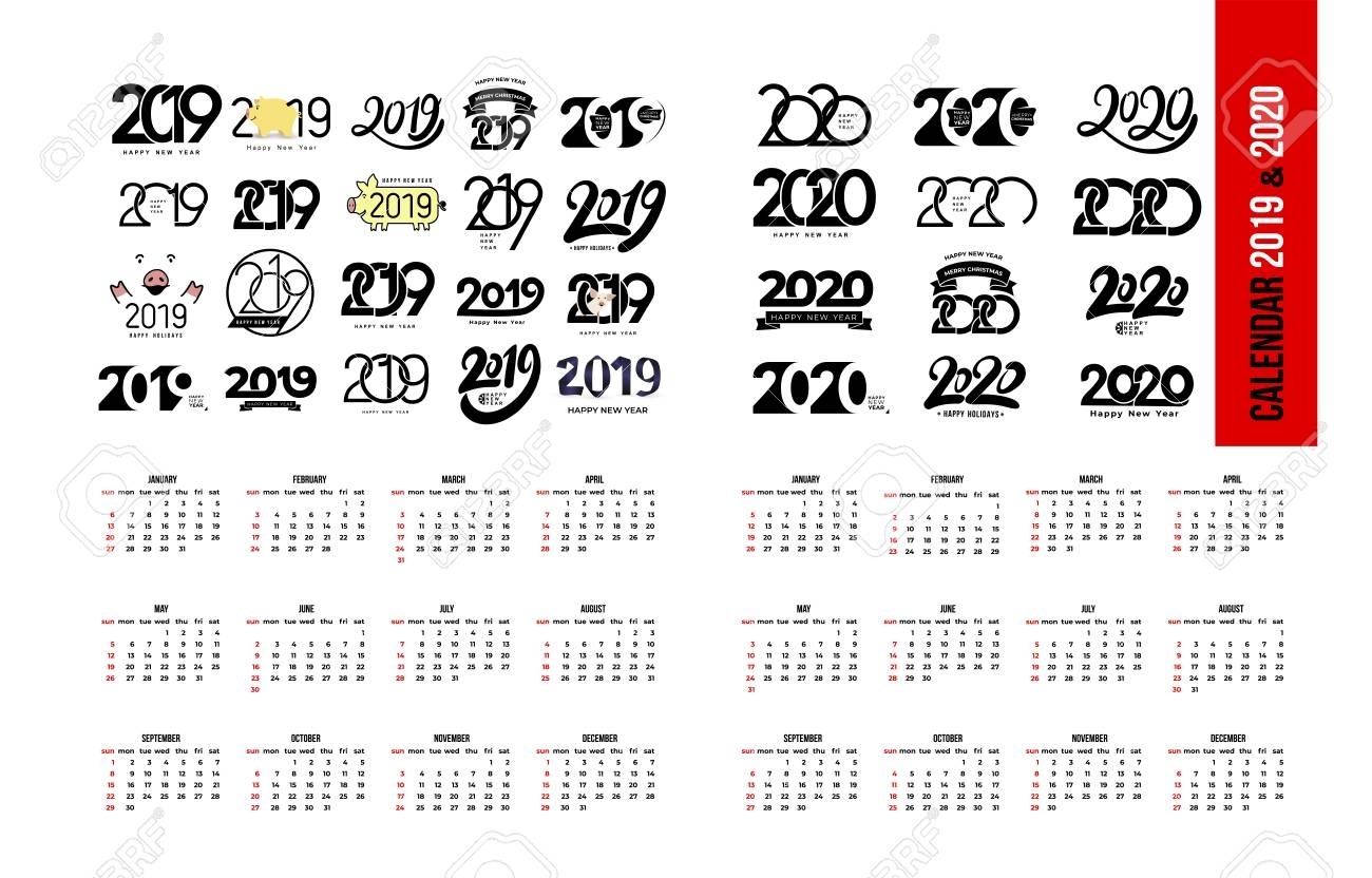 Set Of Calendar 2019 And 2020 Template. Calendar Logo Design..