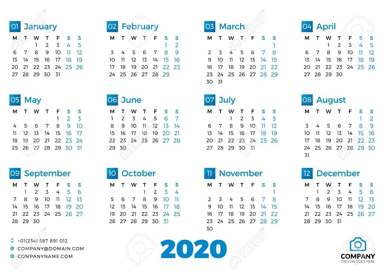 Simple Calendar Template For 2020 Year. Week Starts On