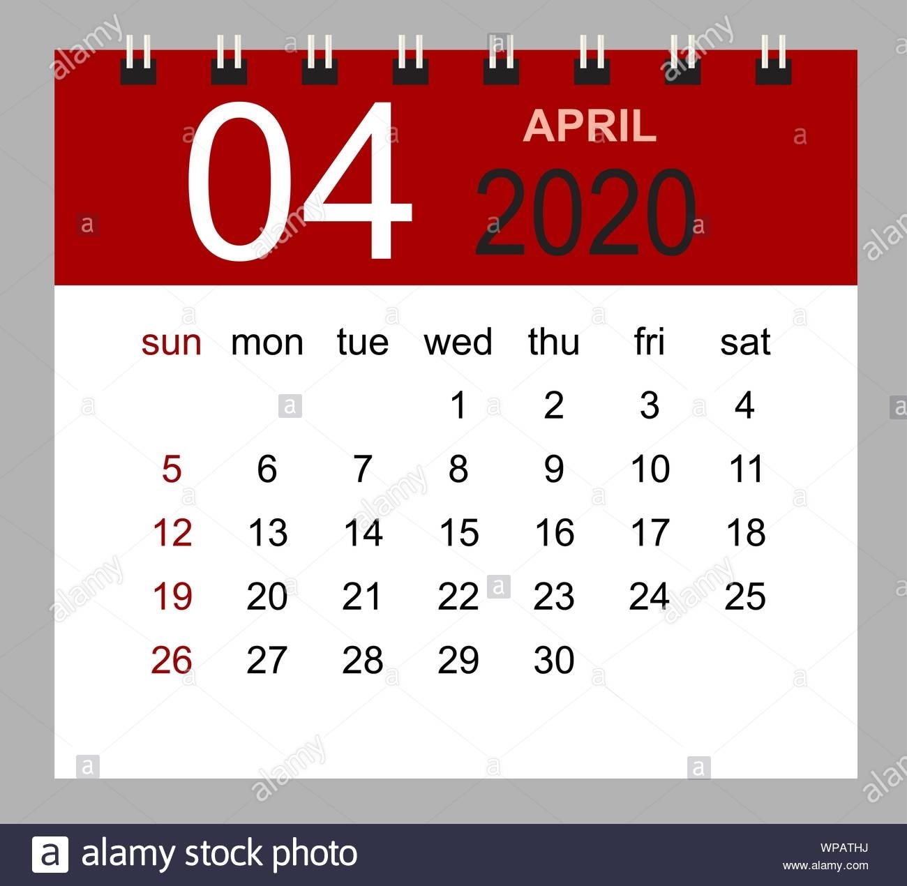 Simple Desk Calendar For April 2020. Week Starts Sunday