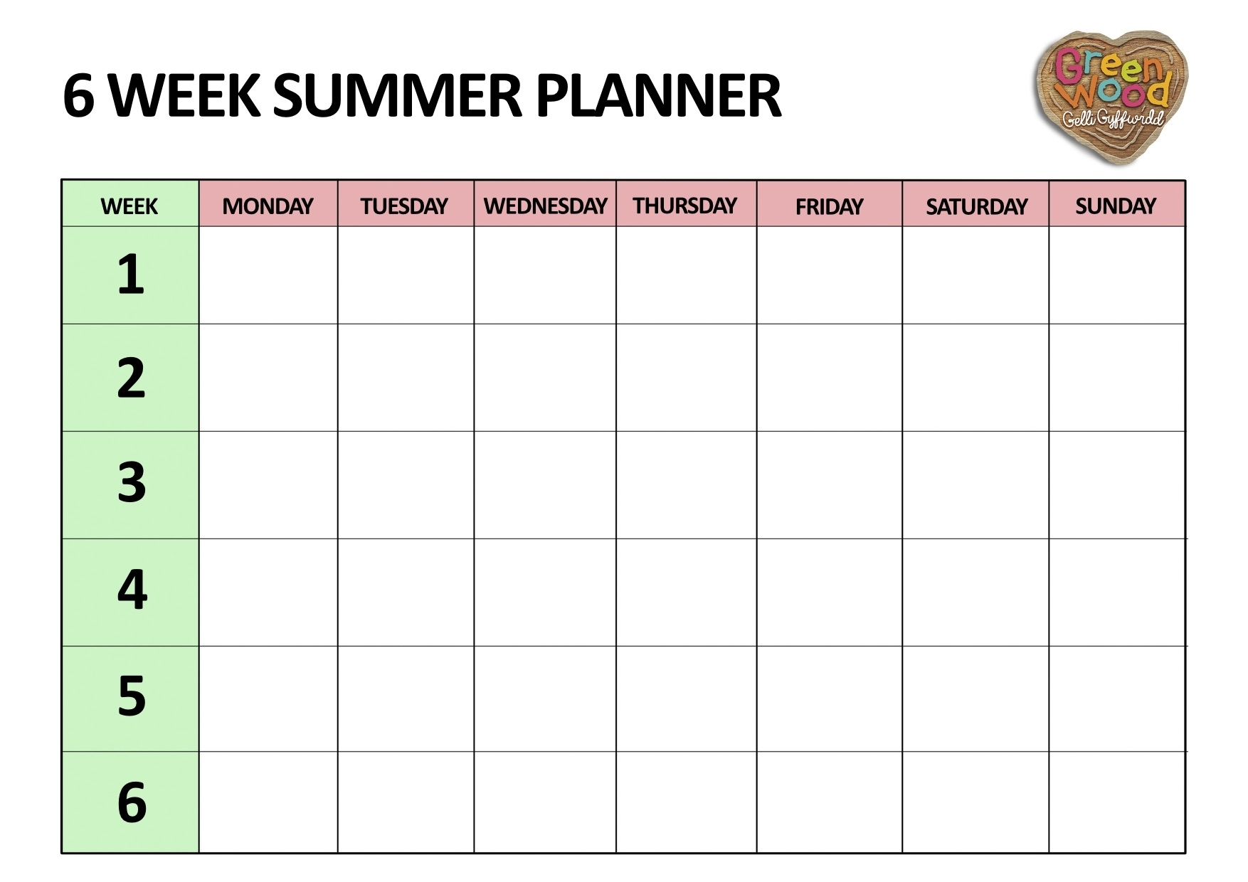 6 day work week schedule template