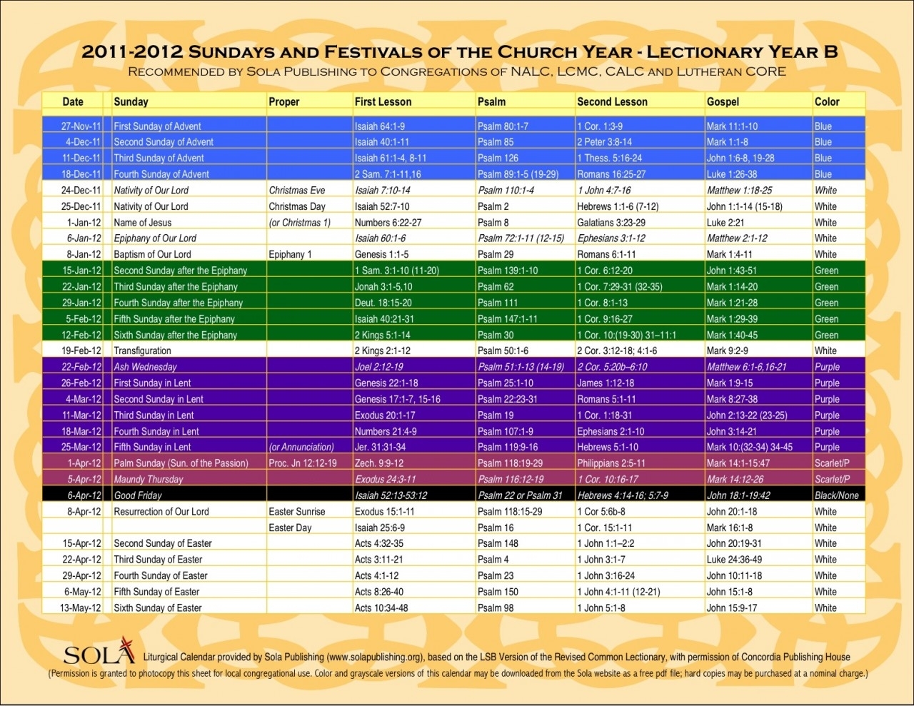 Sola Sunday School Archive: Free Electronic Calendar From Cph