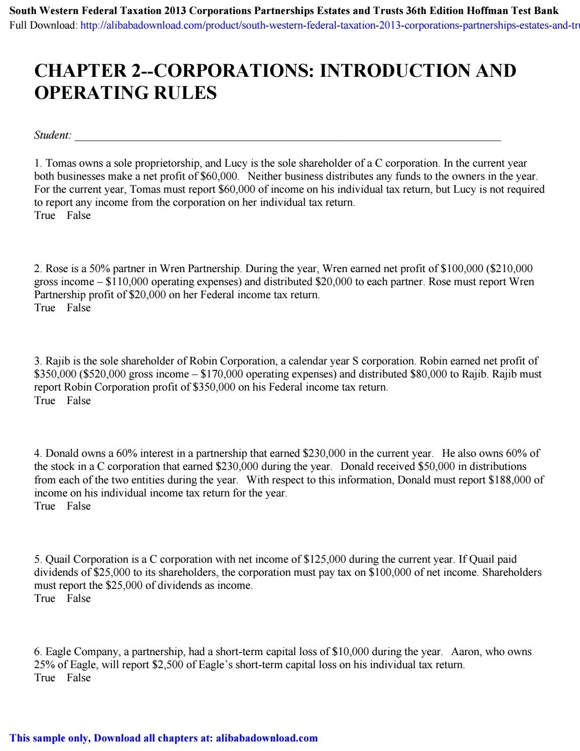 South Western Federal Taxation 2013 Corporations