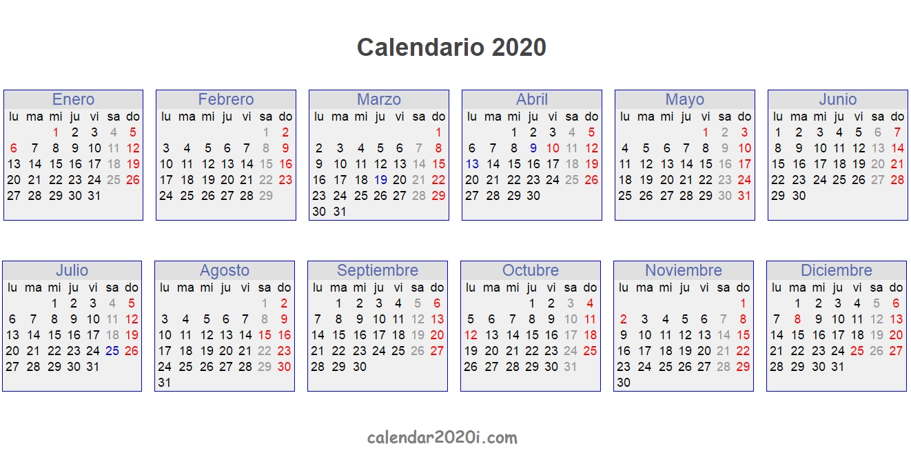 Spanish 2020 Printable Calendar With Holidays, Festivals