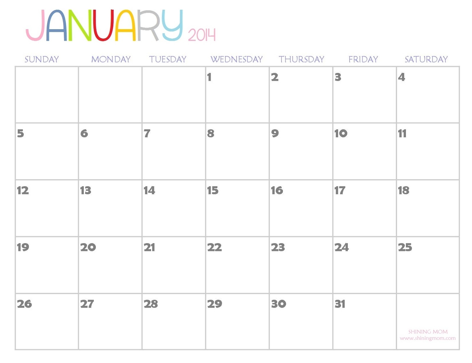 The Free Printable 2014 Calendarshining Mom Is Here!