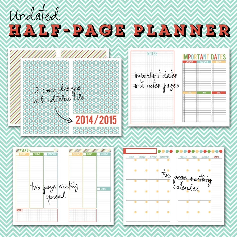 Undated Halfpage Printable Planner 5 1/2 X 8 1/2