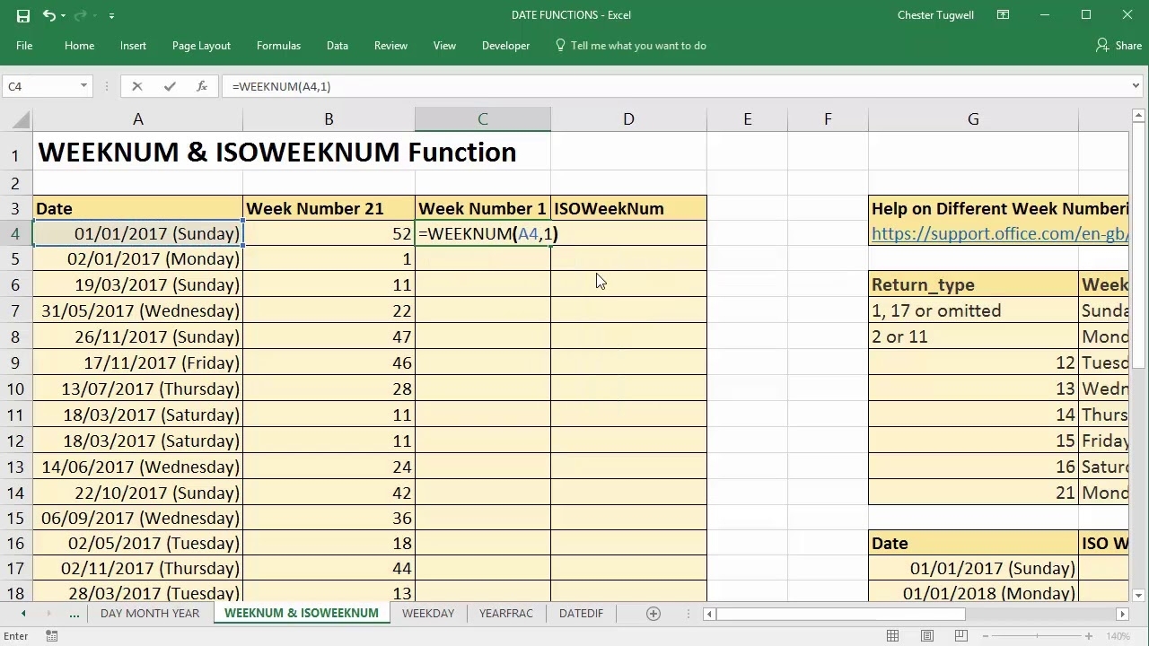 Use Excel To Convert Date To Week Number Using Weeknum And Isoweeknum