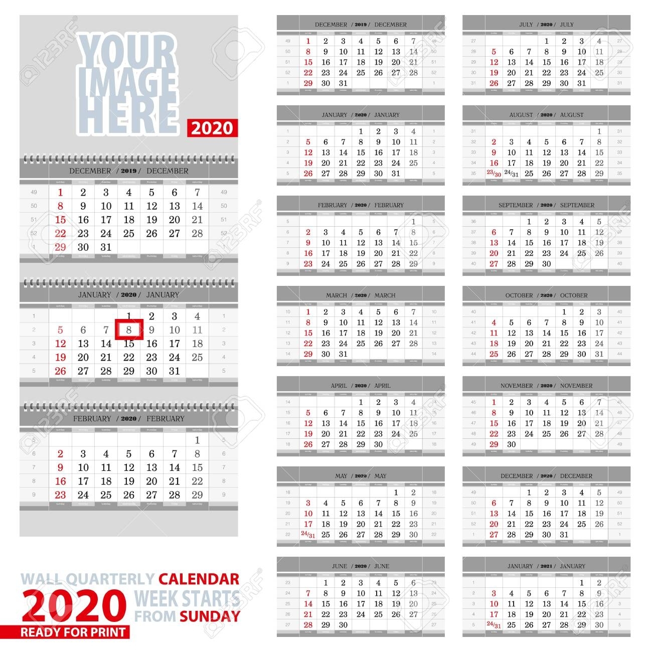 Wall Quarterly Calendar 2020. Week Start From Sunday, Ready For..