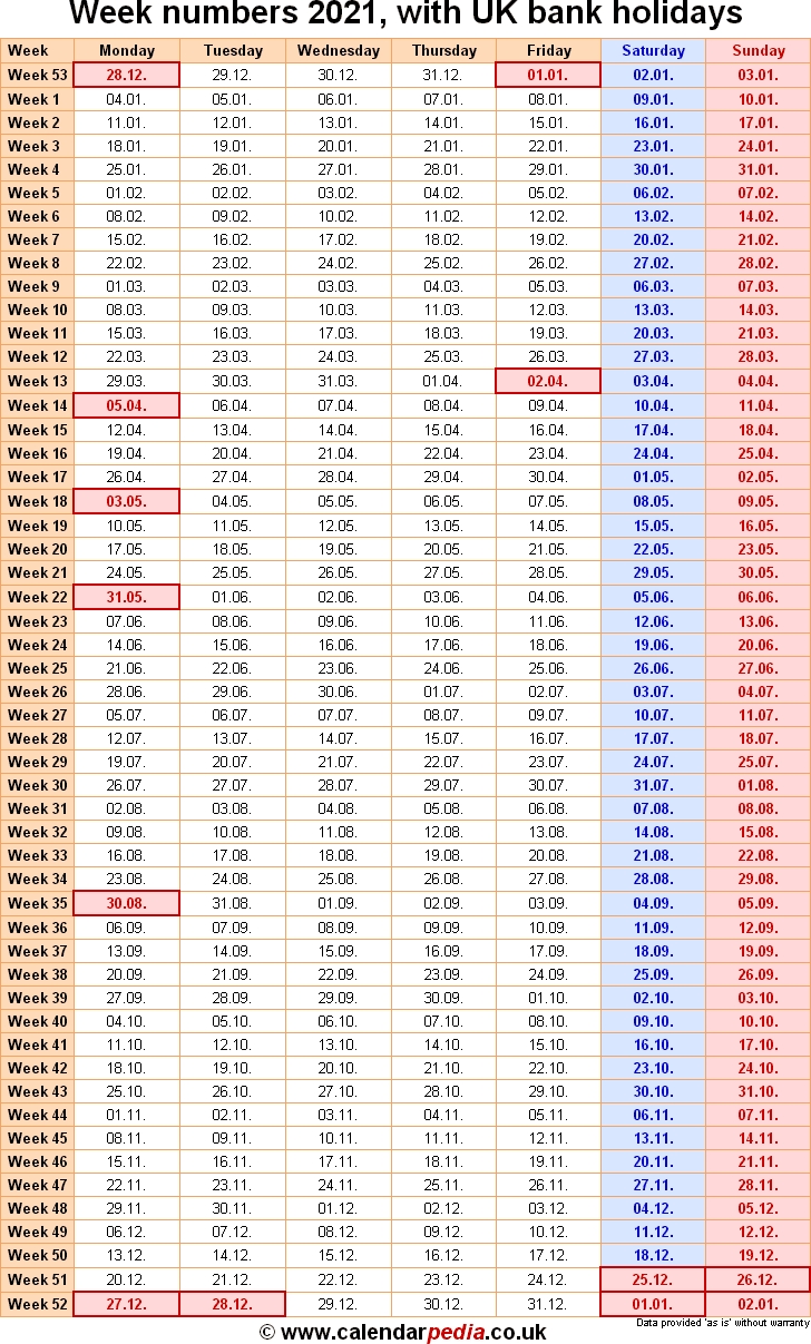 Calendar Listing Week Numbers | Month Calendar Printable