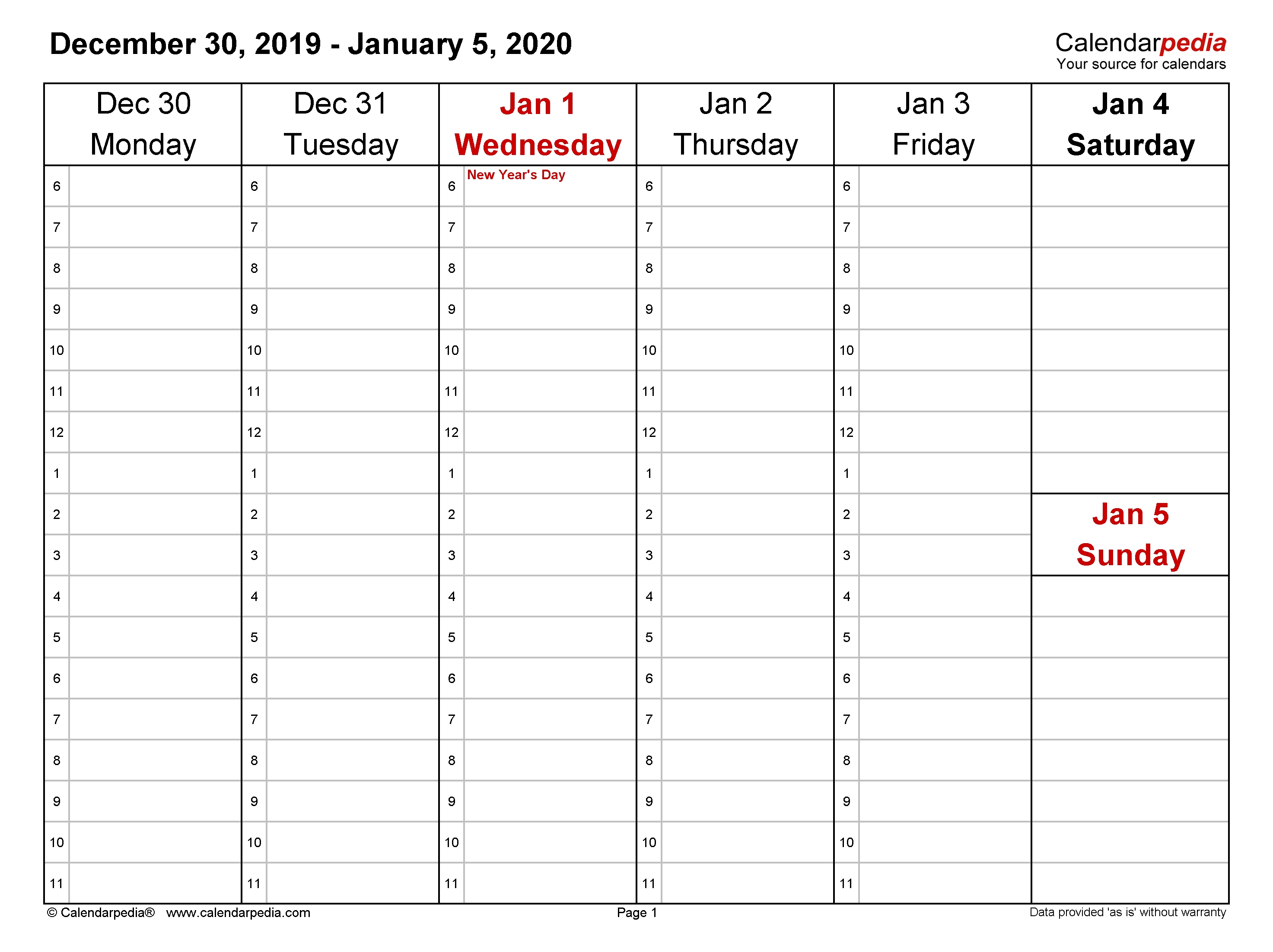 Weekly Calendars 2020 For Excel - 12 Free Printable Templates