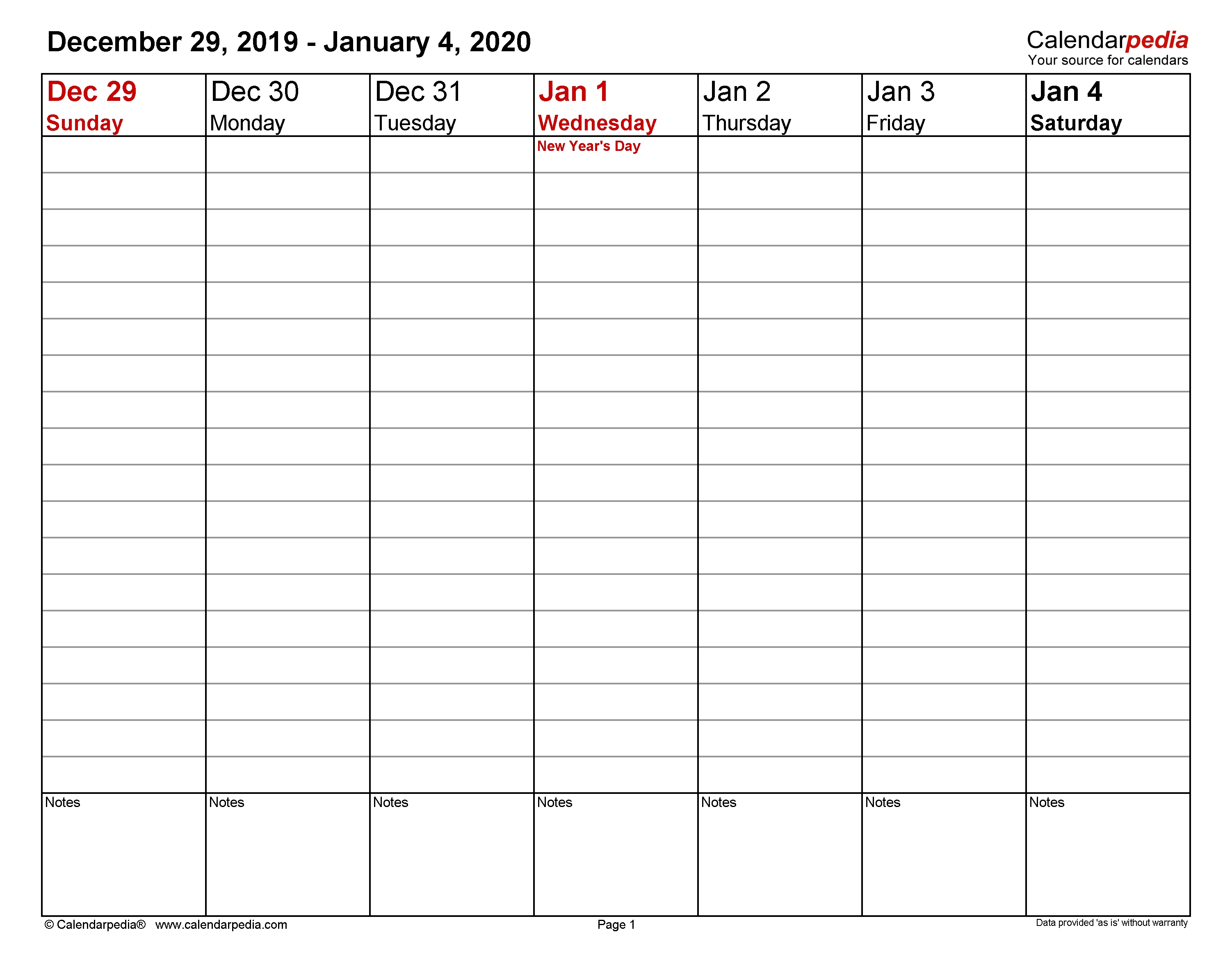 Weekly Calendars 2020 For Pdf - 12 Free Printable Templates