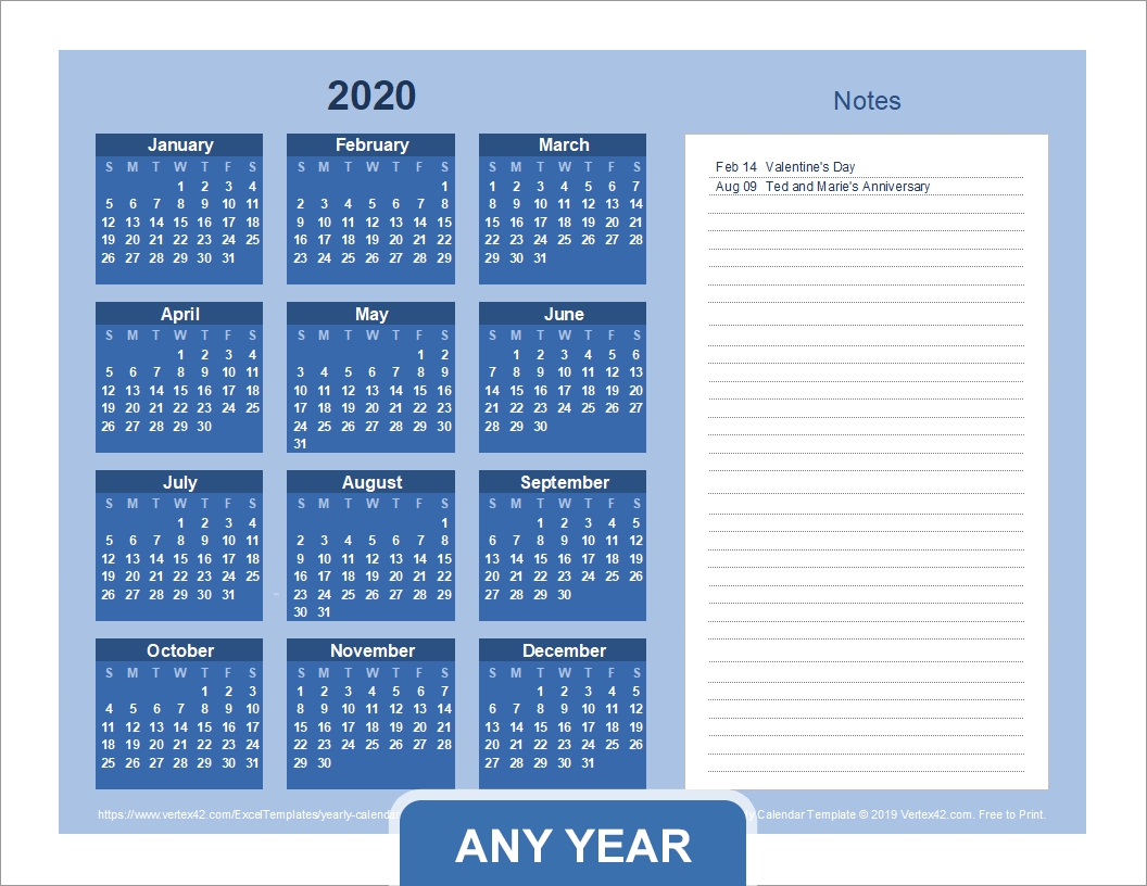 Yearly Calendar Template For 2020 And Beyond