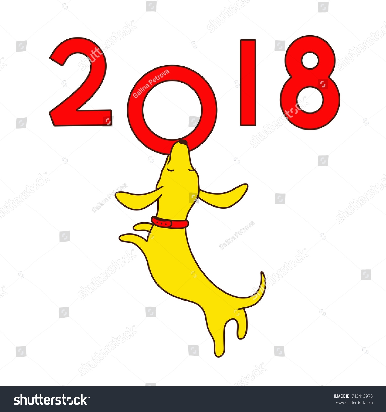 Yellow Dog Symbol New Year 2018 Stock Vector (Royalty Free