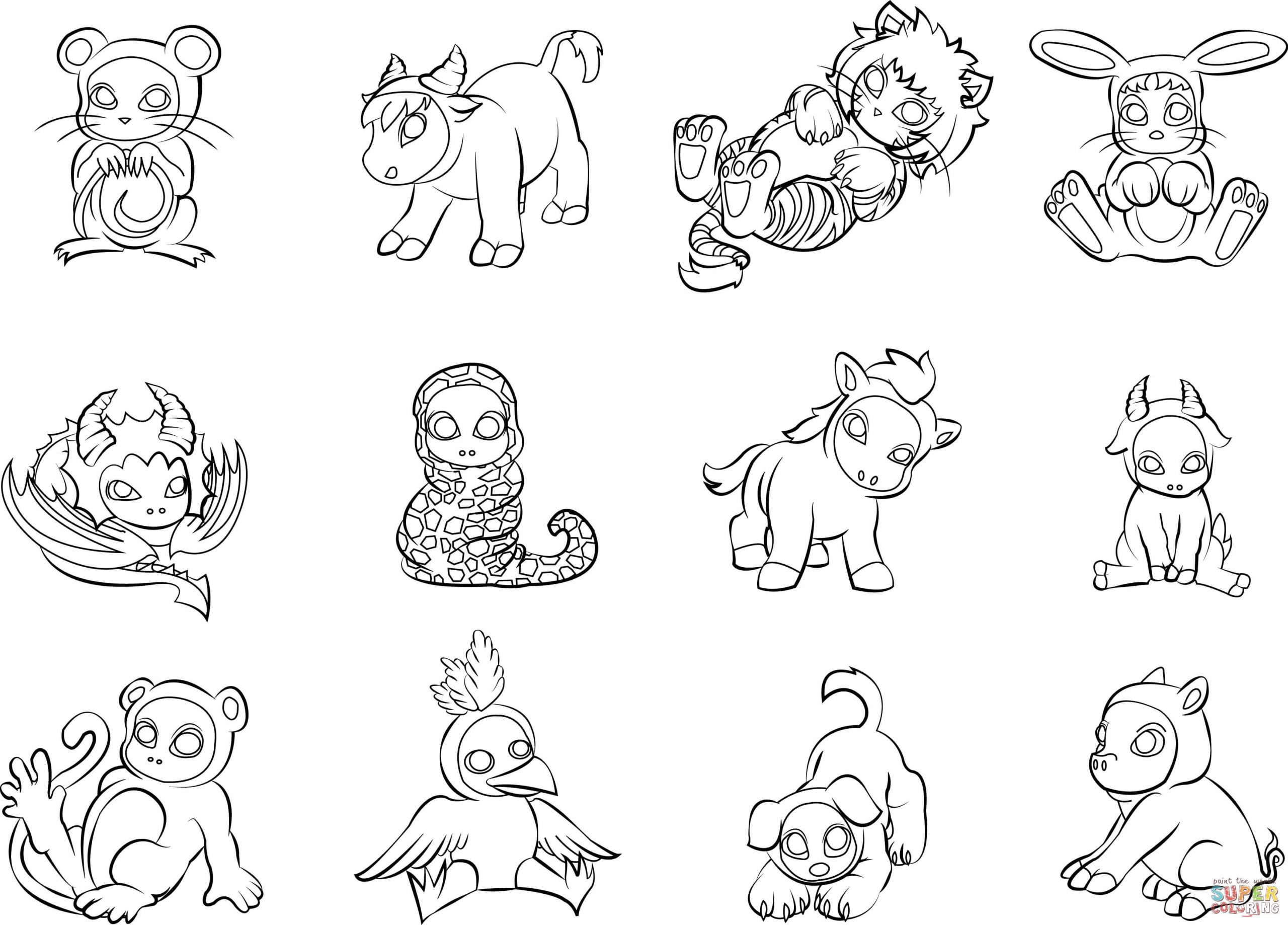 12 Chinese Zodiac Animals Coloring Page | Free Printable