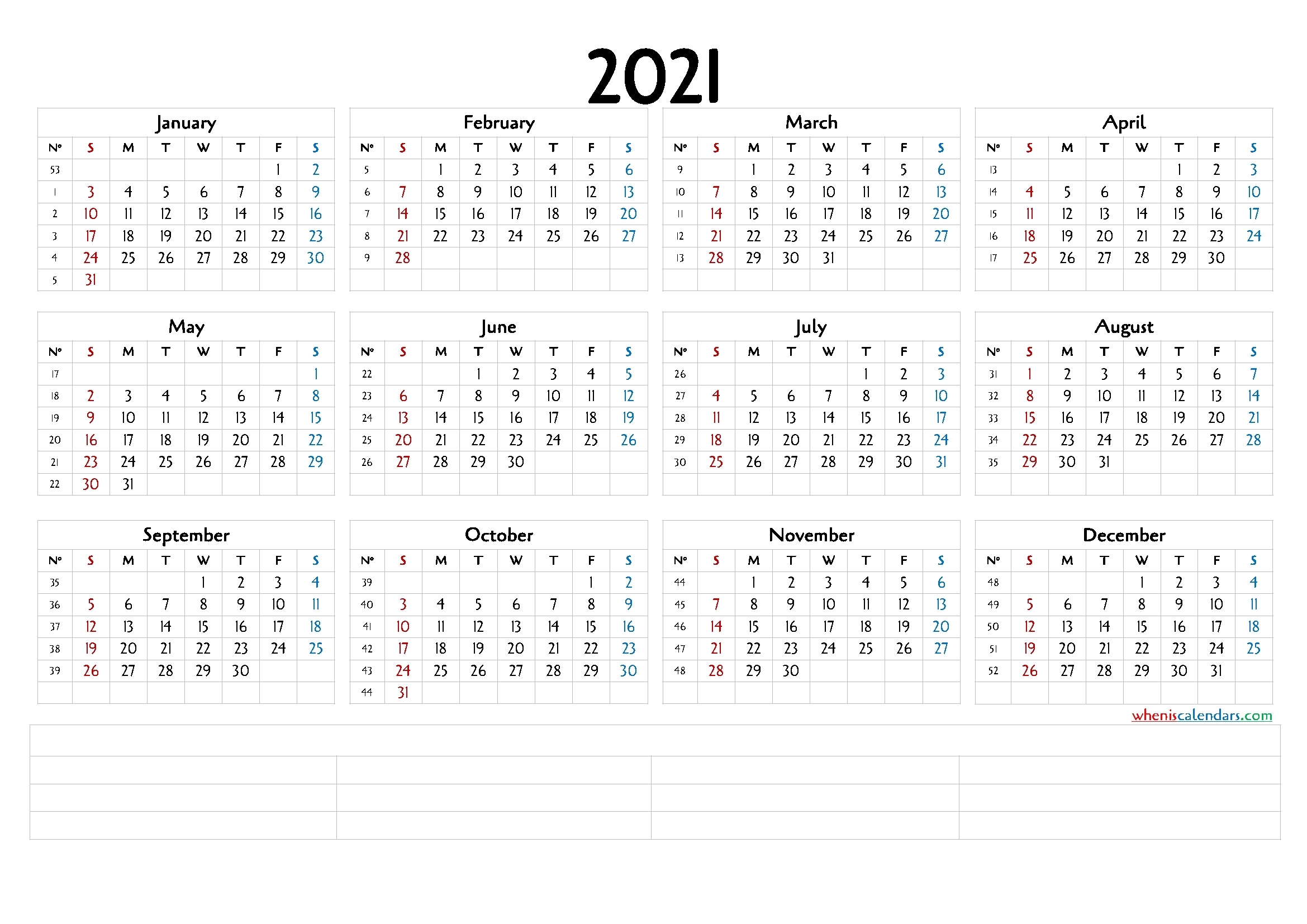 12 Month Calendar Printable 2021 (6 Templates) – Free 2020