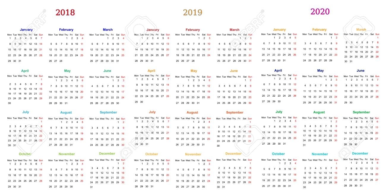 12 Months Calendar Design 2018-2019-2020 Printable And Editable