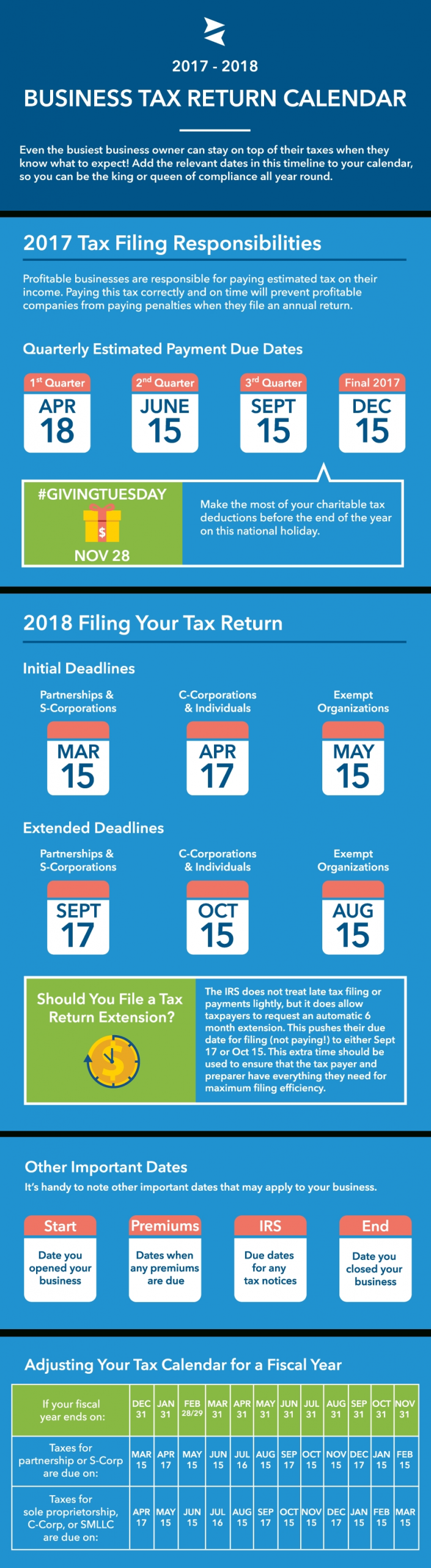 2017-2018 Business Tax Deadlines Calendar