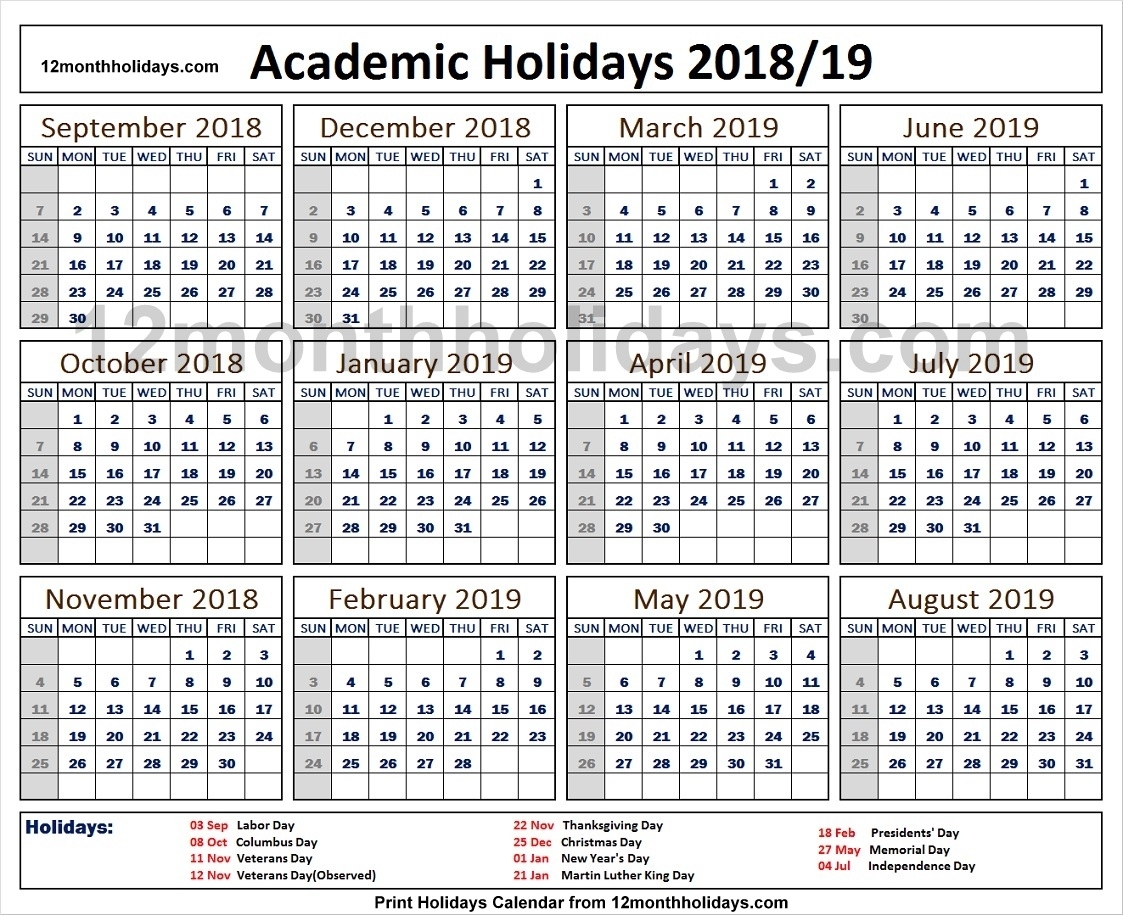 2018/19 Academic Calendar Tempales | 2018 2019 Academic Calendar
