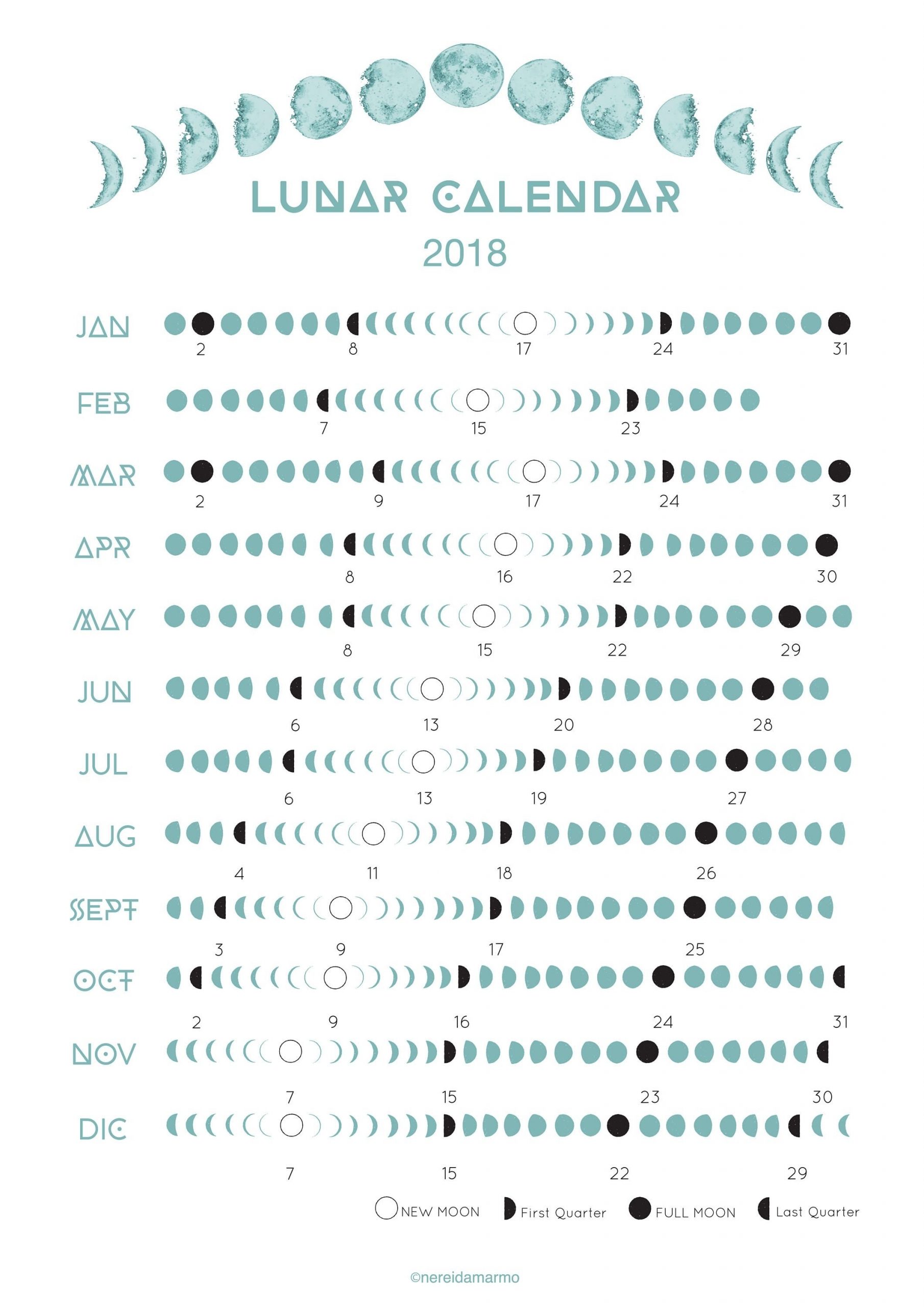 2018 Lunar Calendar On Etsy | Moon Journal, Moon Calendar