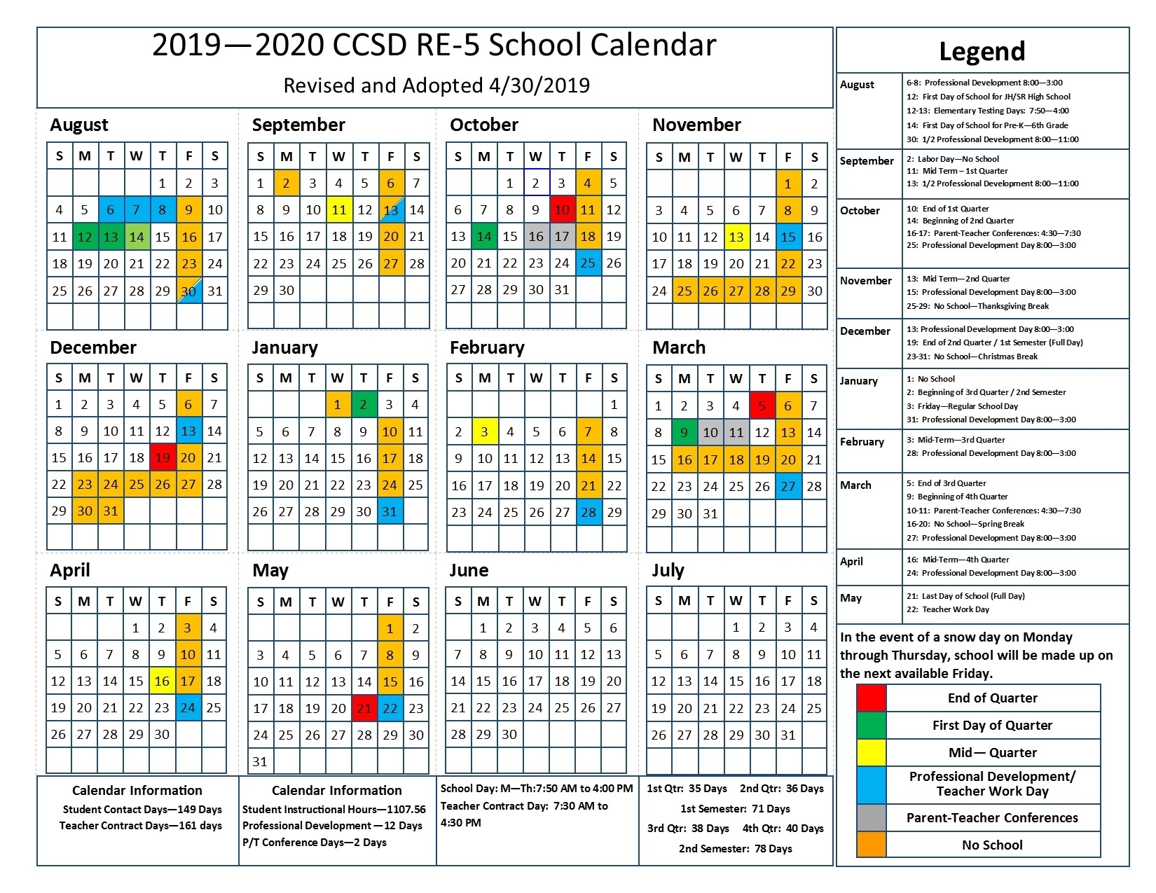 2019-20 School Calendar