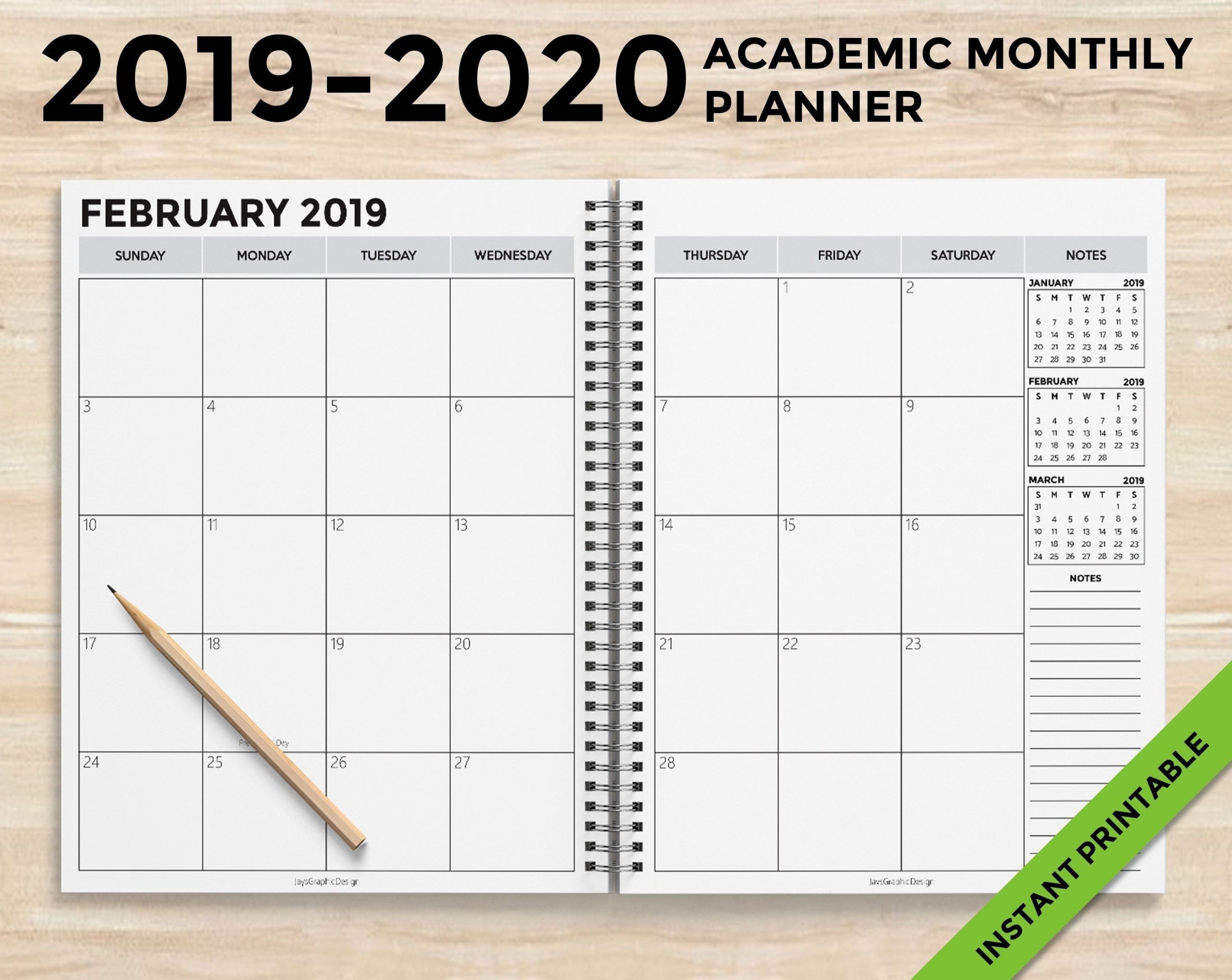 2019-2020 Academic Monthly Planner 18 Month Printable | Etsy