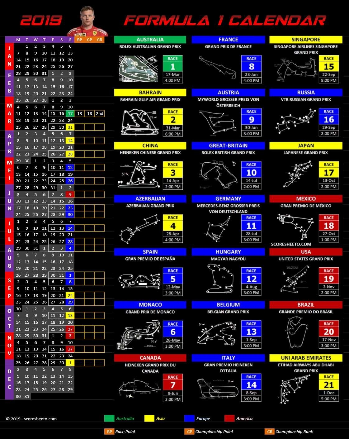 2019 Formula 1 Calendar » Excelcalendars