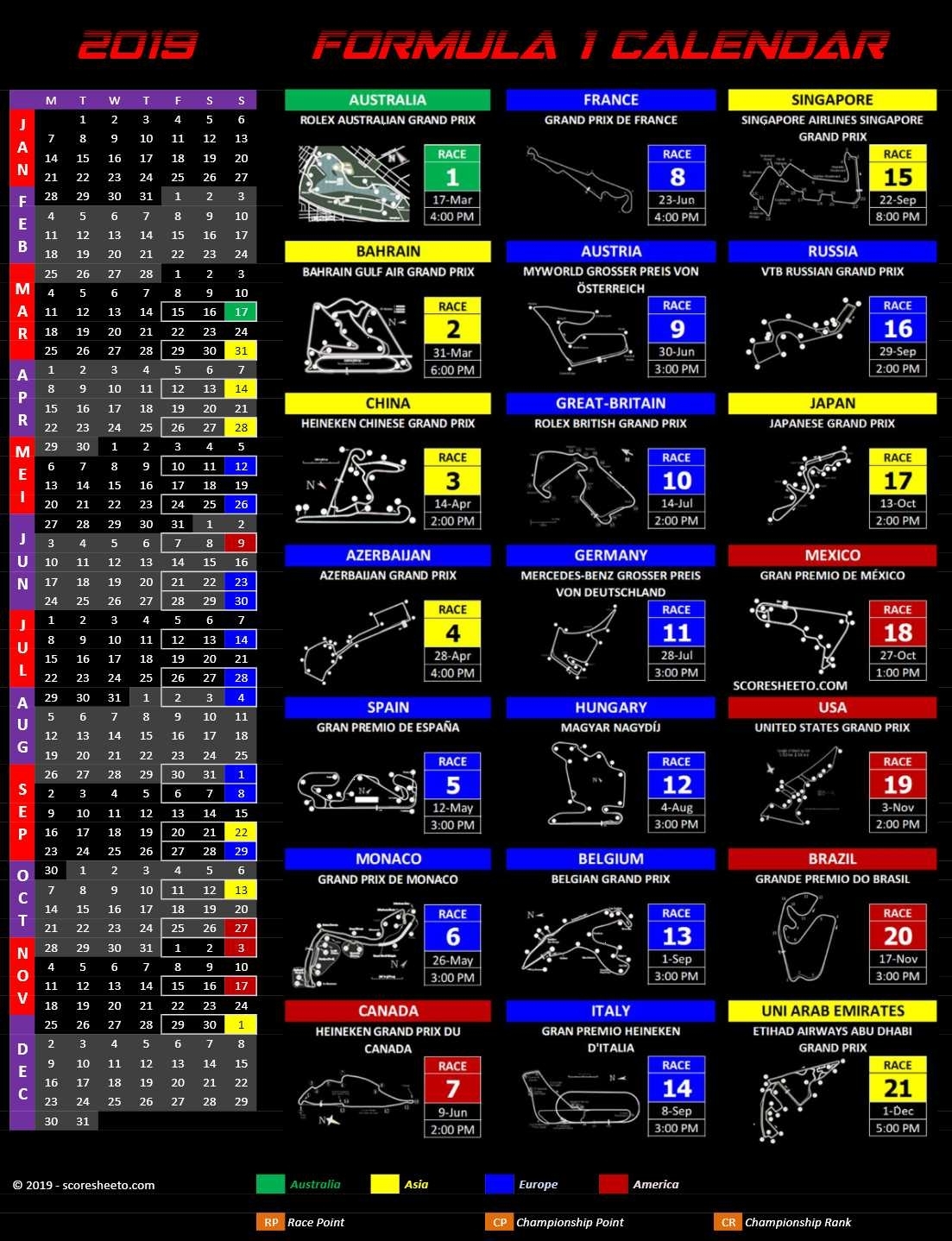 2019 Formula 1 Calendar » Excelcalendars