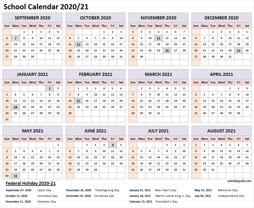 2020-2021 School Calendar Template | Academic Calendar 2020