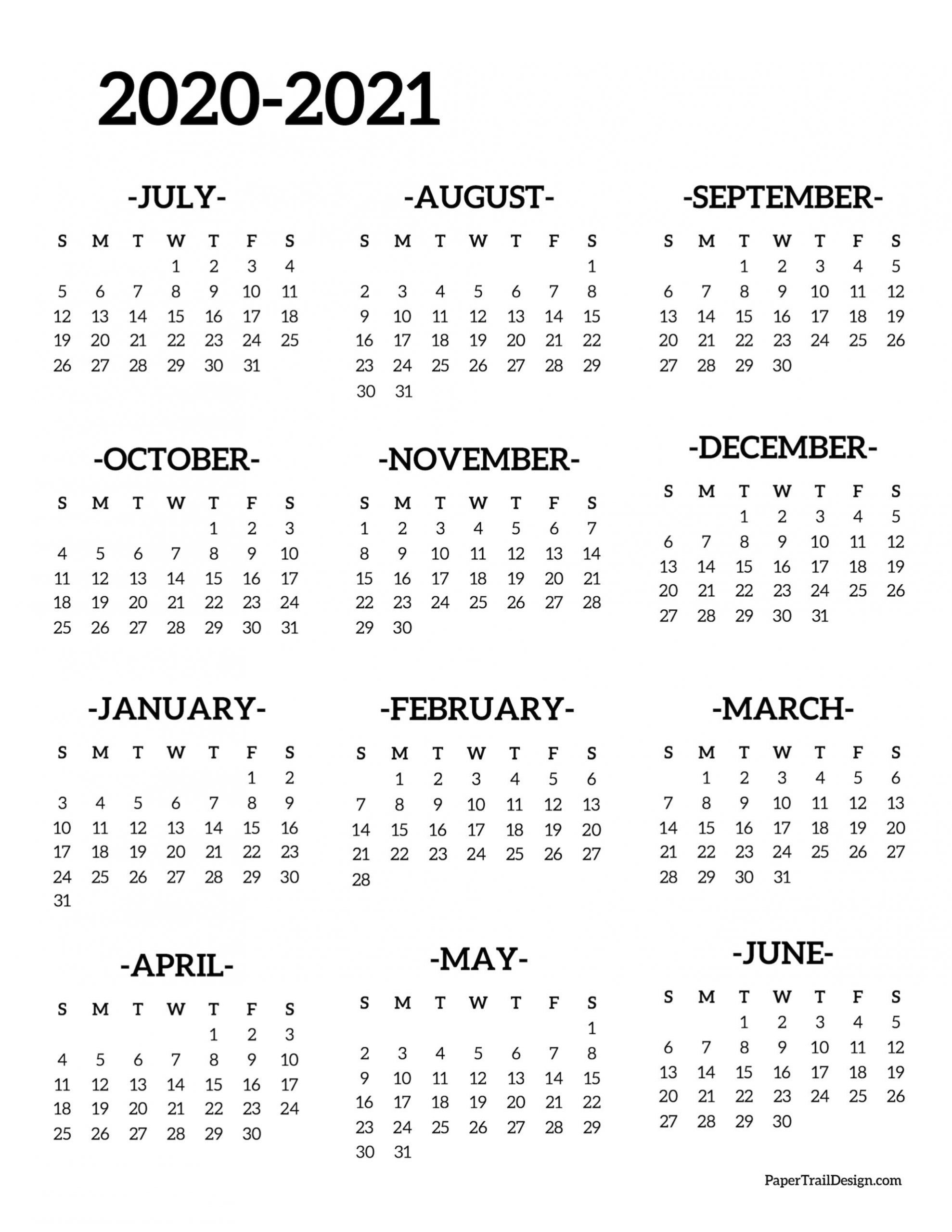 2020-2021 School Year Calendar Free Printable | Paper Trail
