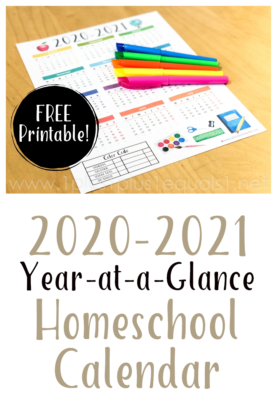 2020-2021 Year At A Glance Homeschool Calendar Printable - 1