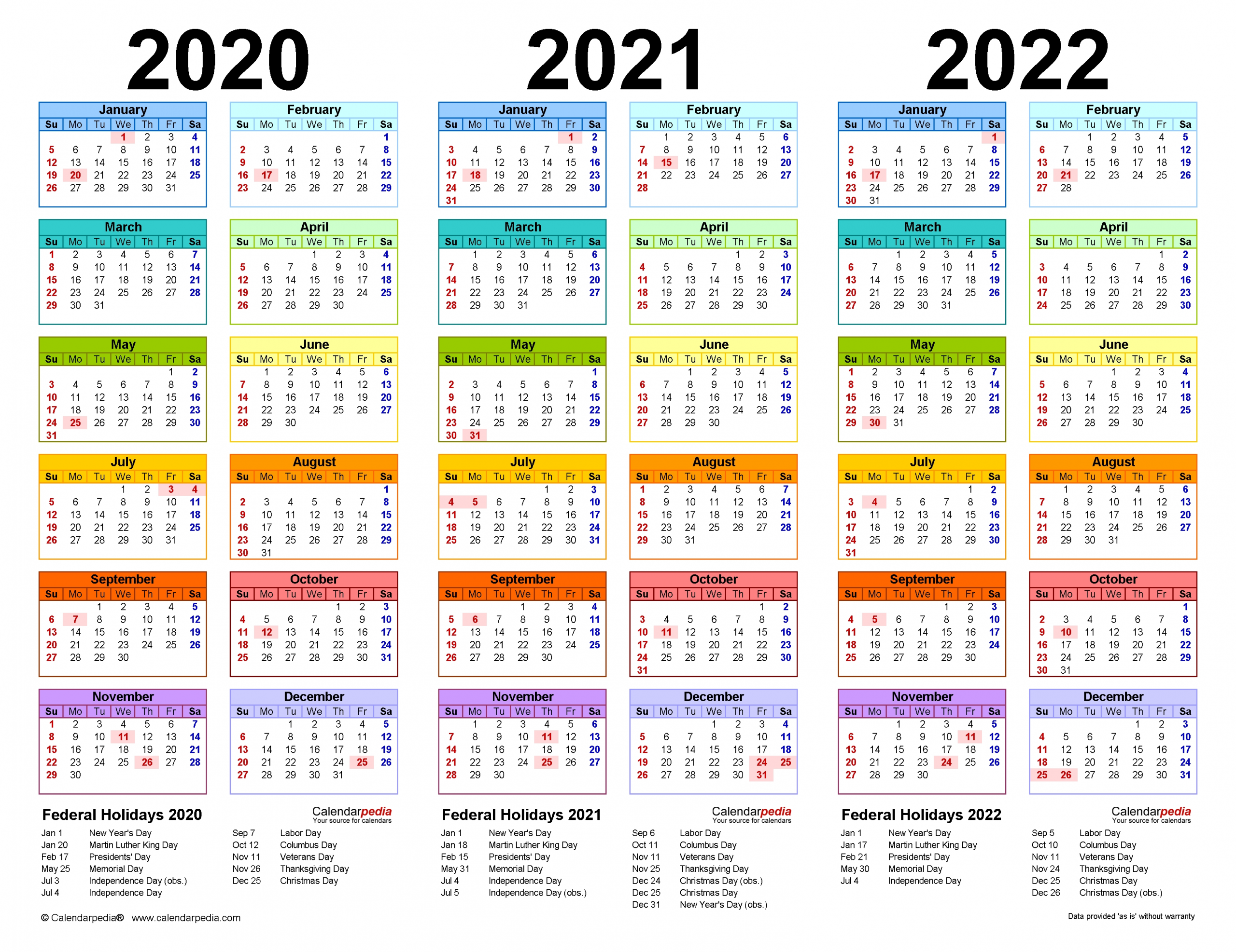 2020-2022 Three Year Calendar - Free Printable Excel Templates