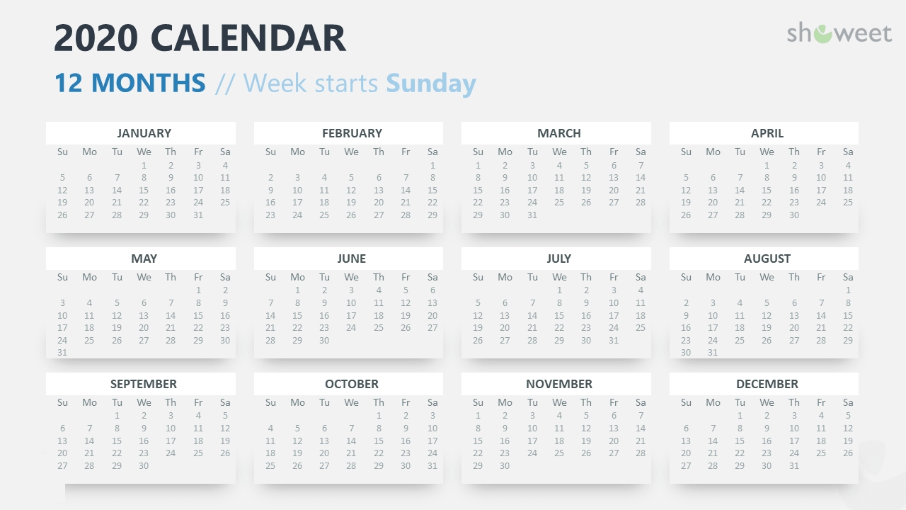 2020 Calendar For Powerpoint And Google Slides - Showeet