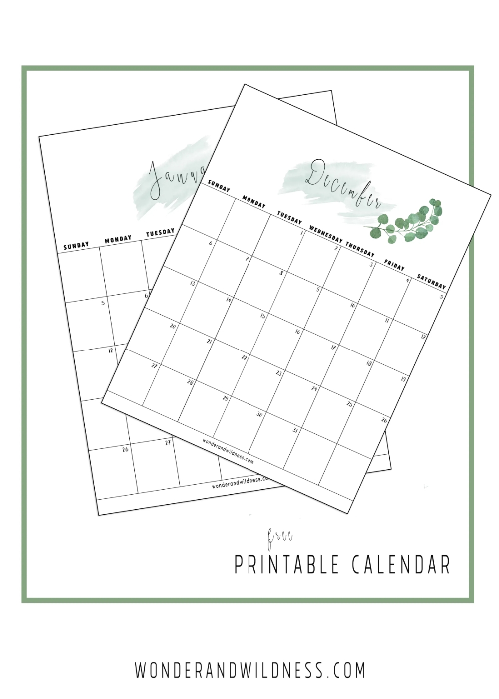 2020 Free Printable Calendar • Large Grid Full Page Wonder +