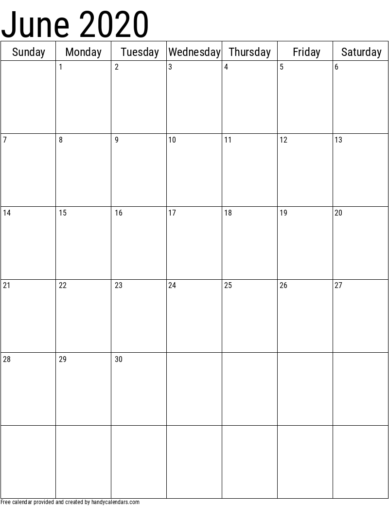 2020 June Calendars - Handy Calendars